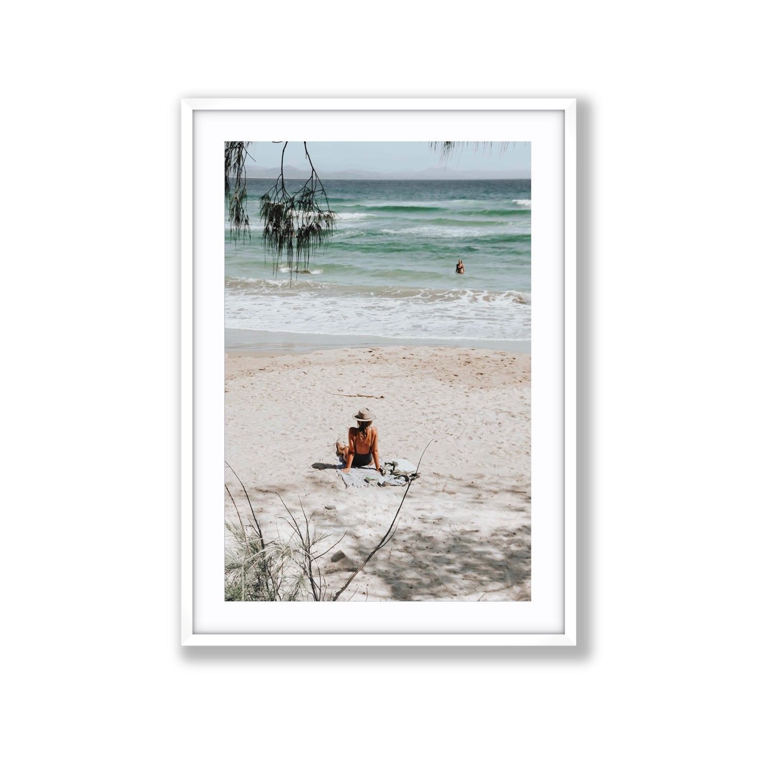 Take It Easy Byron Bay beach coastal decor wall art Extra Large fine art print in white frame with matboard