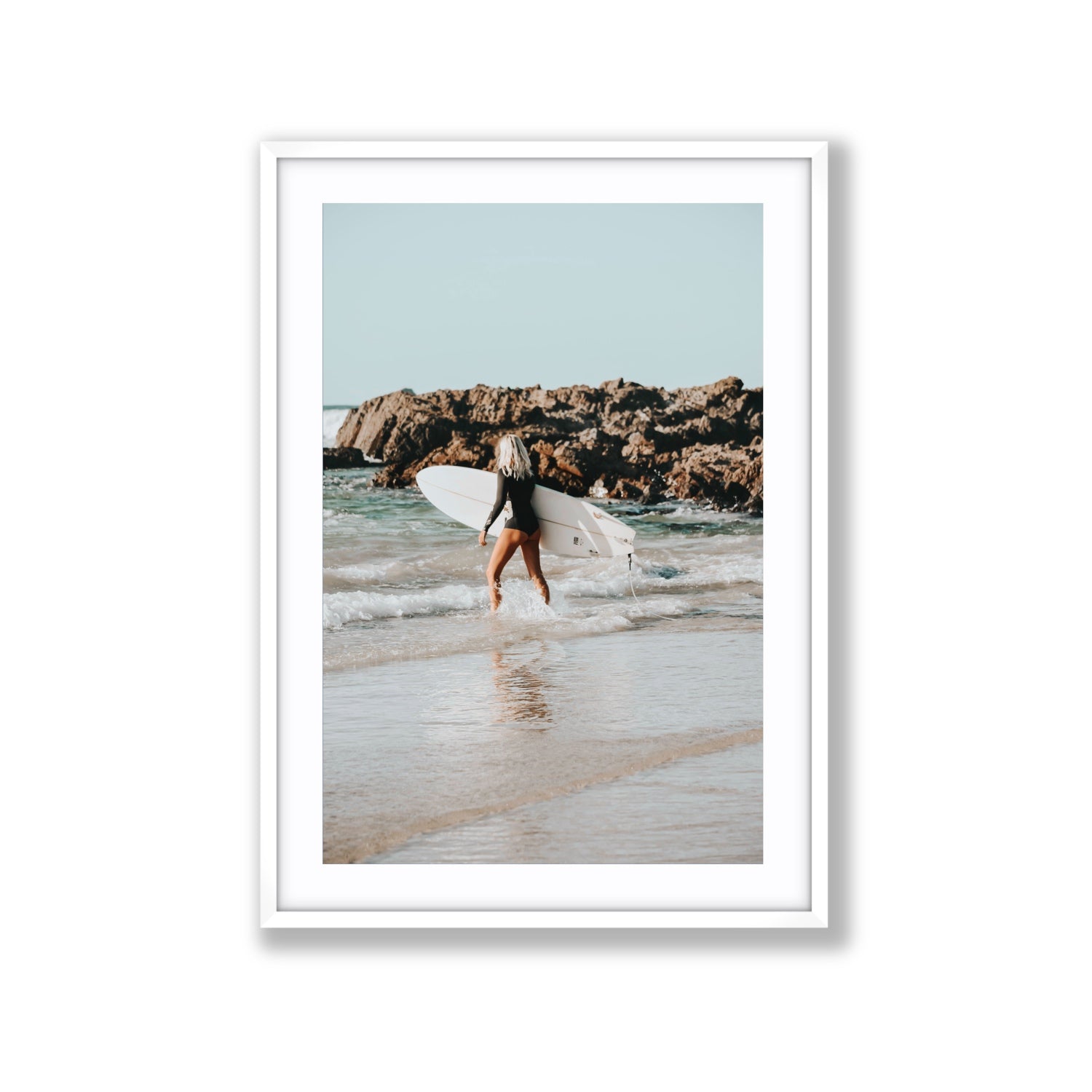 Bethany Byron Bay Surf coastal decor wall art Extra Large fine art print in white frame with matboard