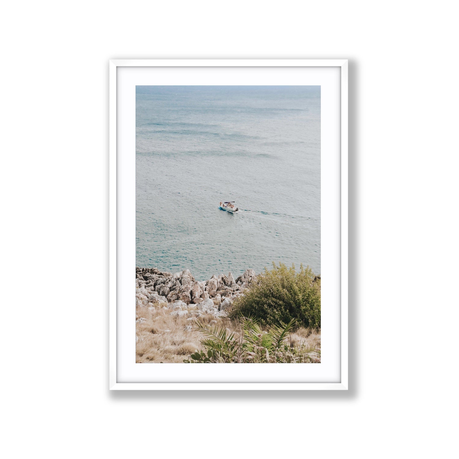 Puglian Departure Puglia coastal Italian wall art Extra Large fine art print in white frame with matboard