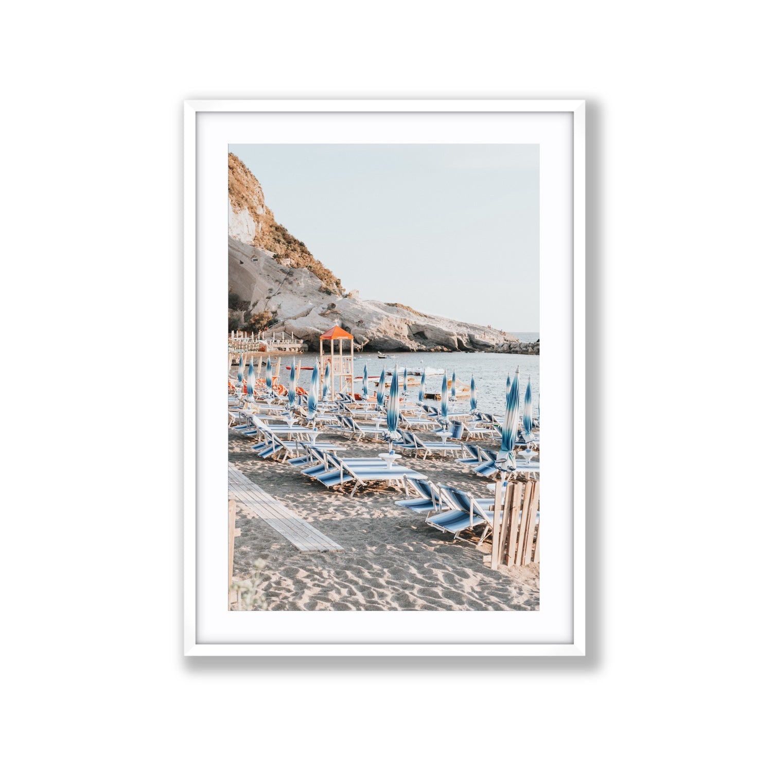 The Golden Hour Ischia Italian coastal wall art Extra Large fine art print in white frame with matboard