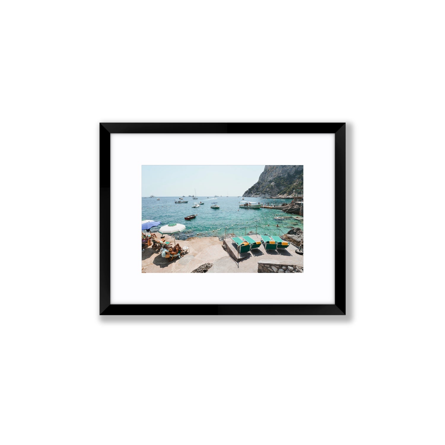 Save Me A Seat Capri Mediterranean wall art Small fine art print in black frame with matboard