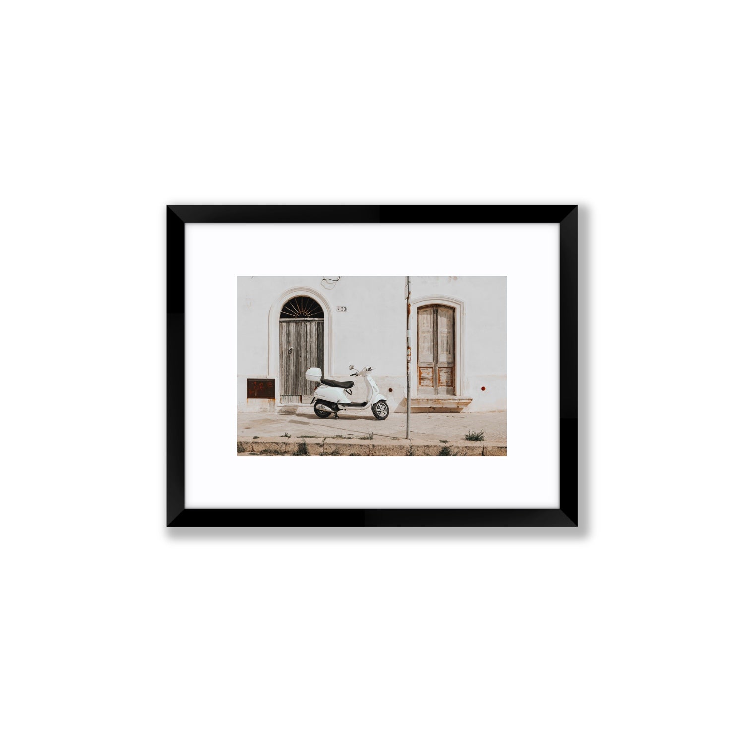 Vespa Nostalgia Puglia Italian wall art Small fine art print in black frame with matboard