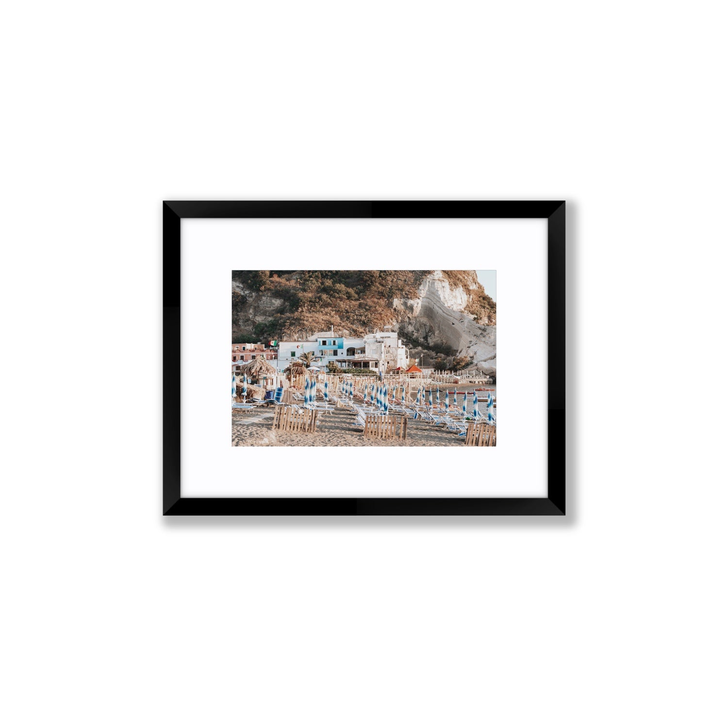 Sant' Angelo Ischia Italian coastal wall art Small fine art print in black frame with matboard