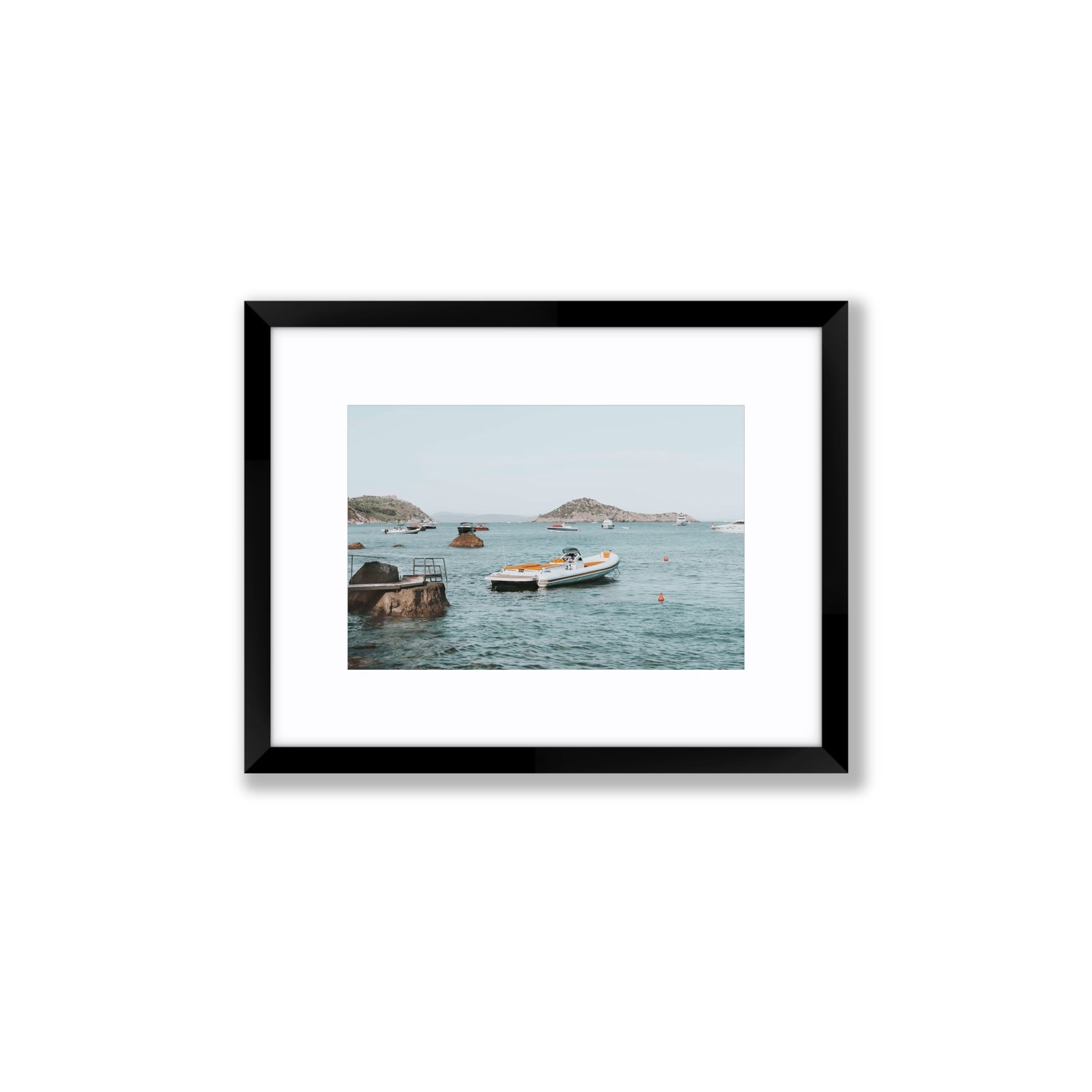 The Azure Sea Tuscany coastal Italian wall art Small fine art print in black frame with matboard