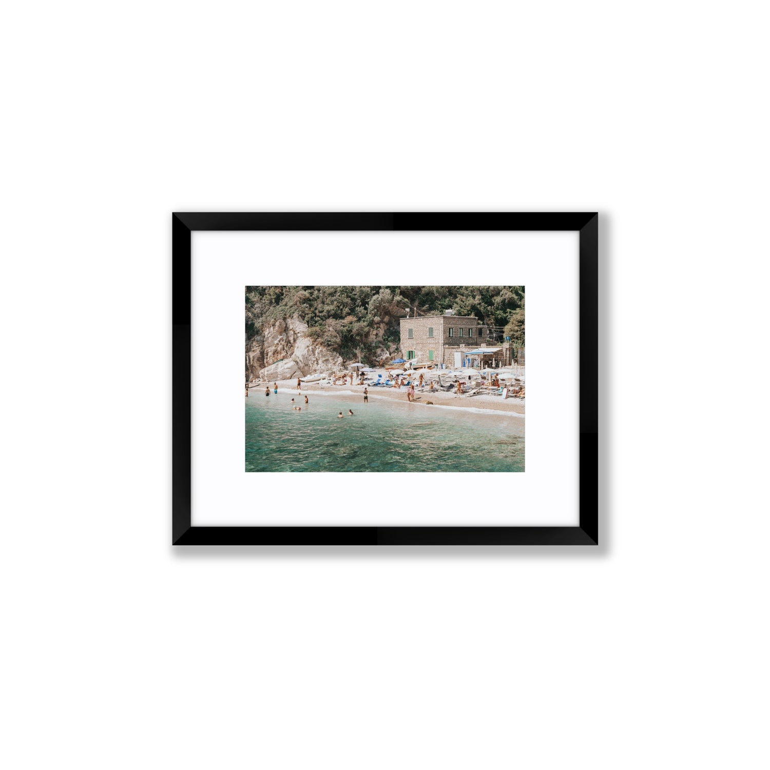 Secluded Sanctuary Nerano Italian Mediterranean decor wall art Small fine art print in black frame with matboard