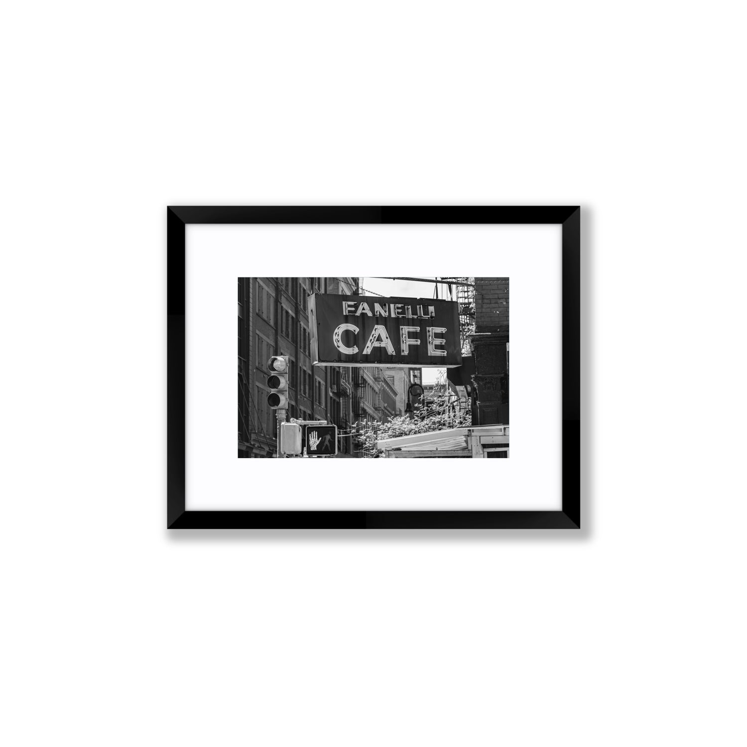 Soho Neon New York NYC Black & White wall art Small fine art print in black frame with matboard