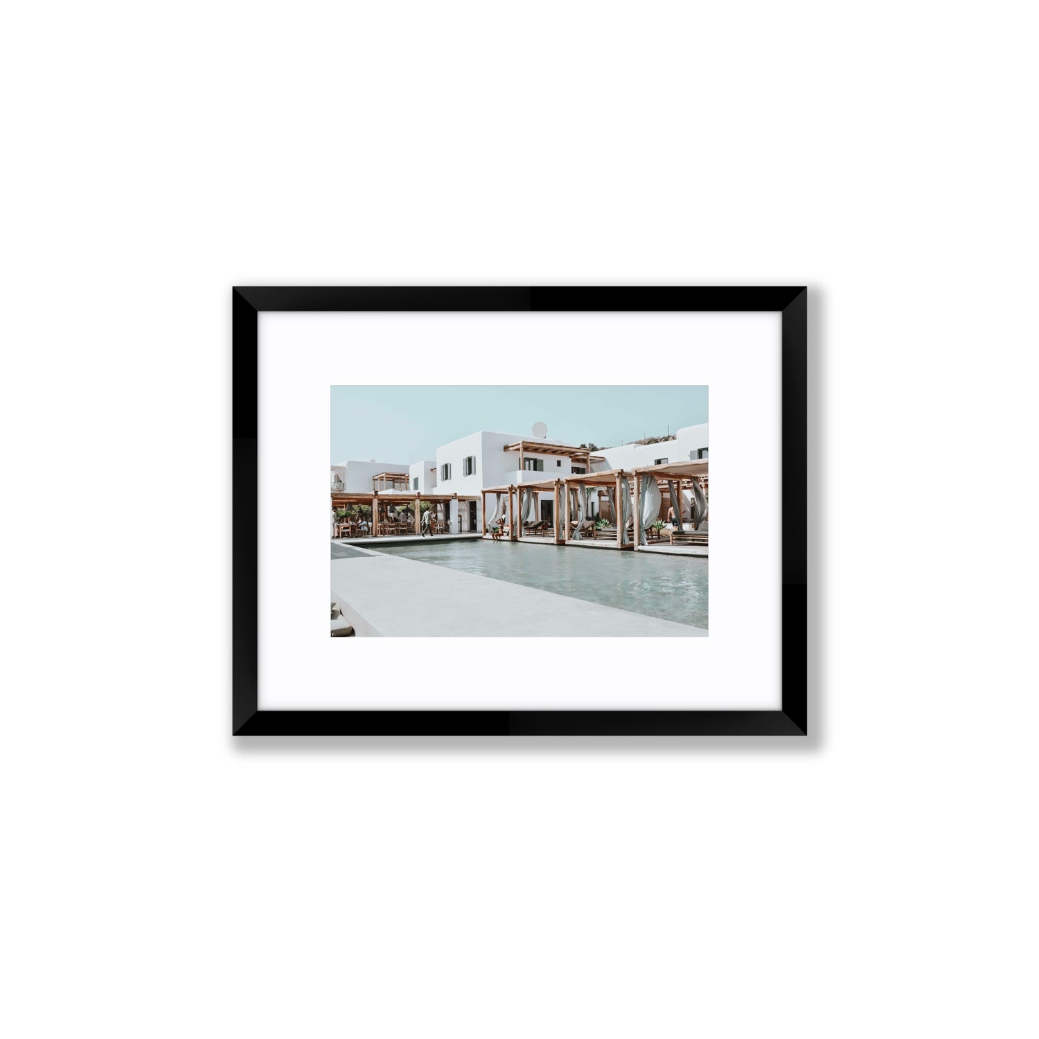 Polytelís Mykonos Greek island wall art Small fine art print in black frame with matboard
