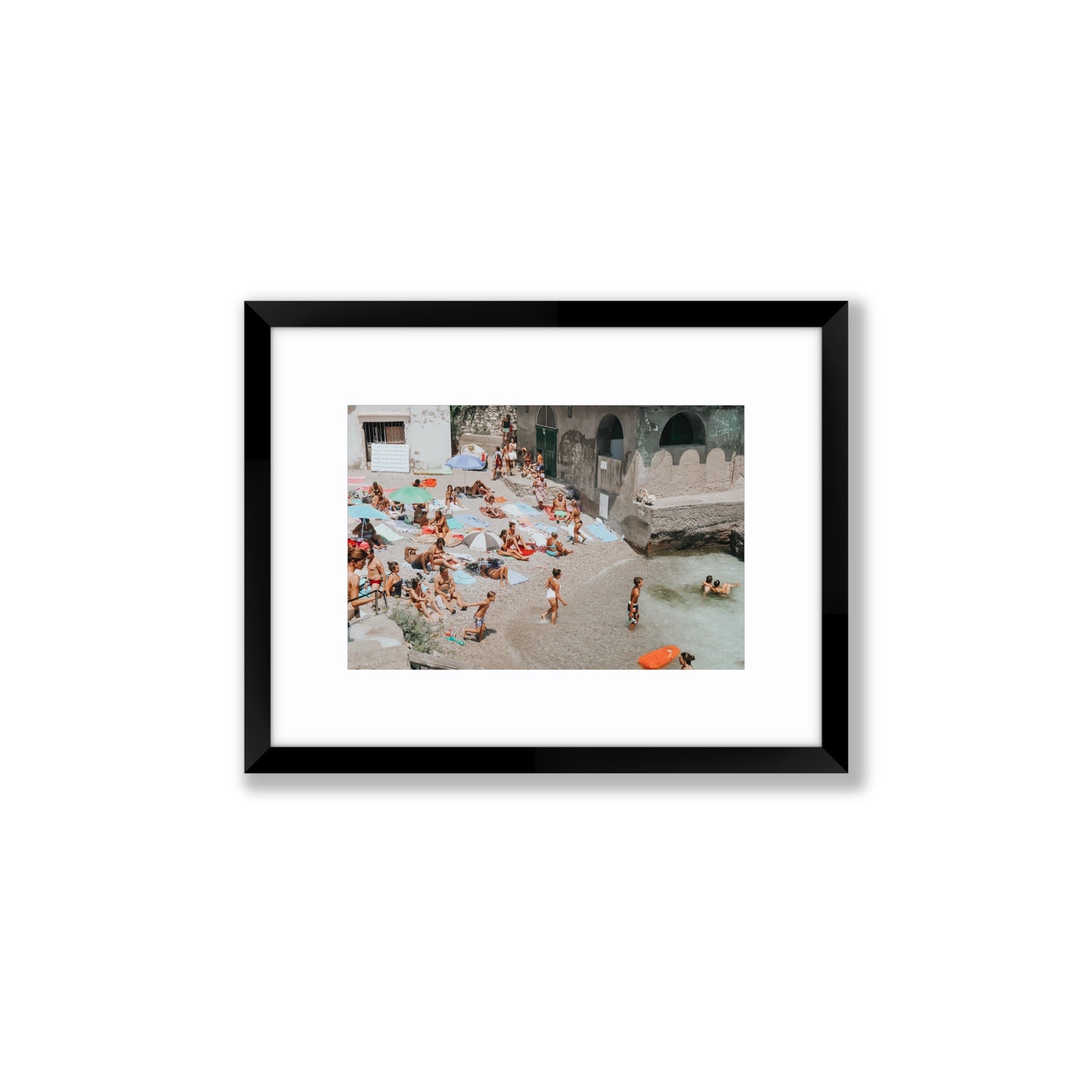Heatwave Capri beach coastal wall art Small fine art print in black frame with matboard