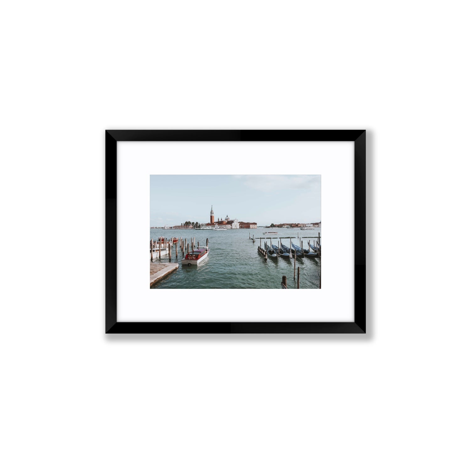 Venetian Waterscape Venice Italian art print Small fine art print in black frame with matboard
