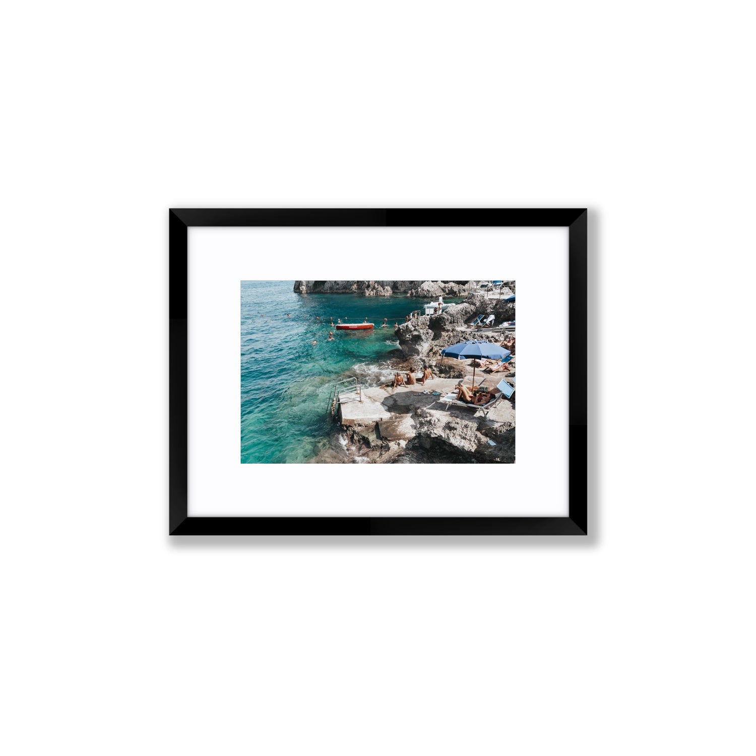 Serenity By The Sea Capri Mediterranean wall art Small fine art print in black frame with matboard