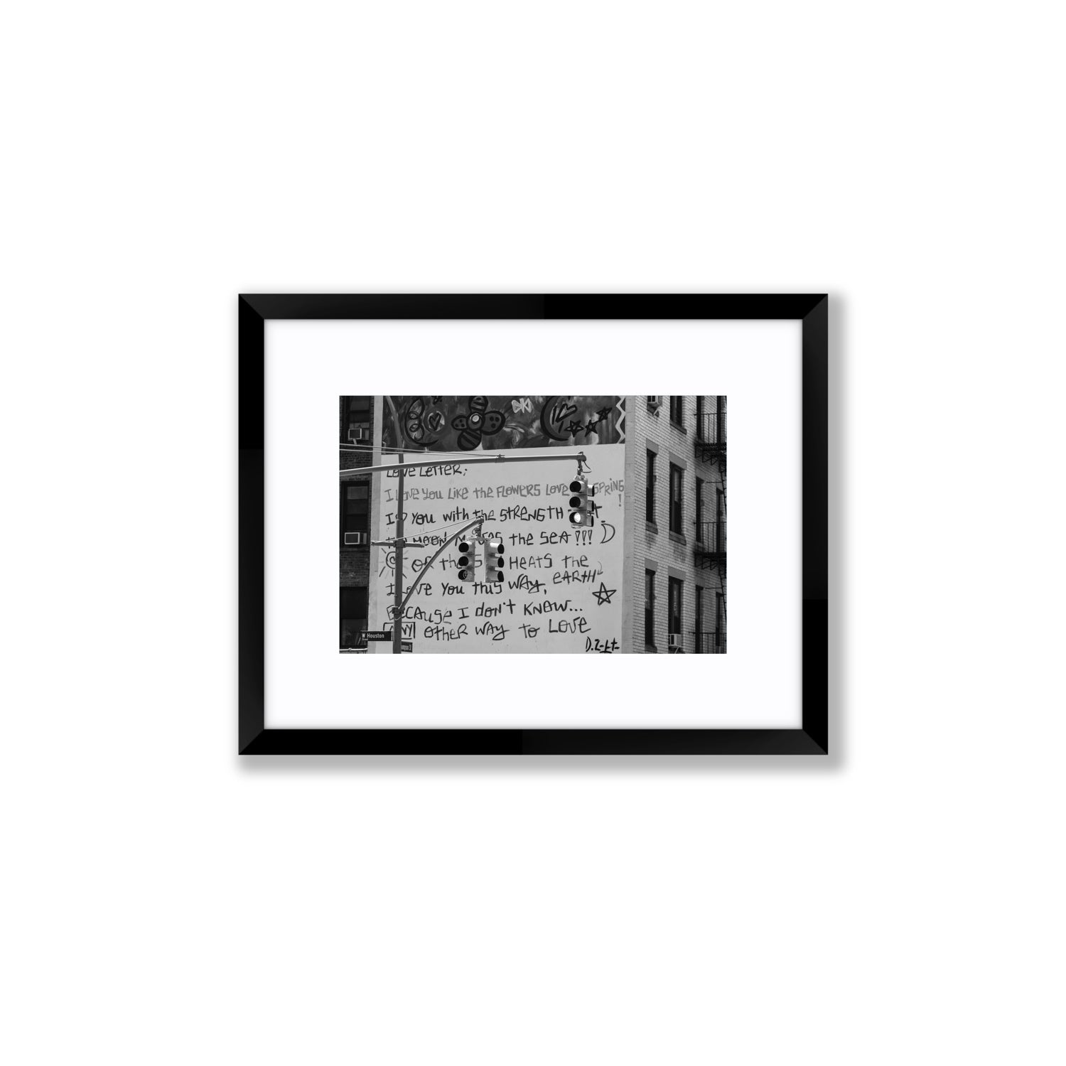 Love Letter New York NYC Black & White wall art Small fine art print in black frame with matboard