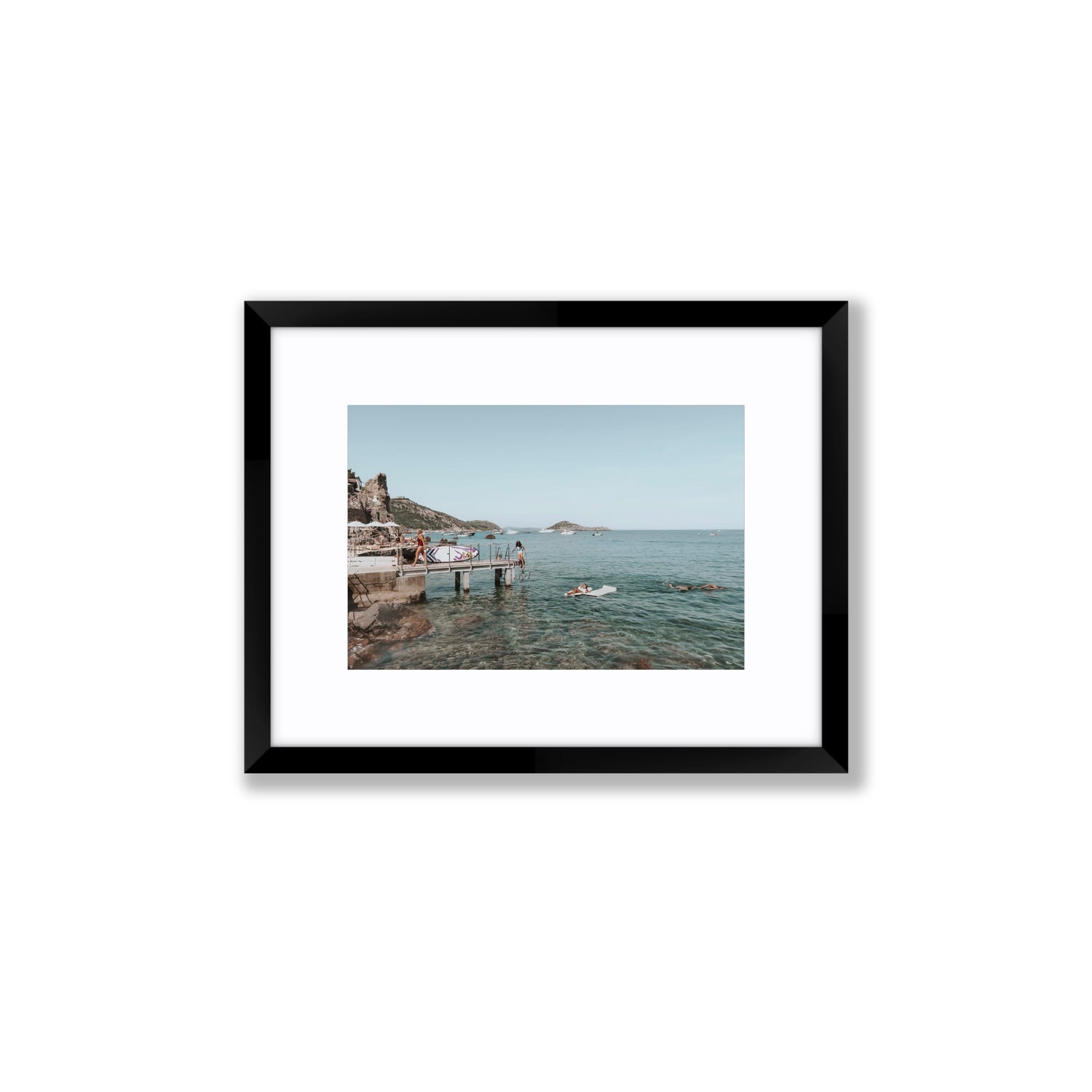 Retro Glamour Tuscany coastal Italian wall art Small fine art print in black frame with matboard