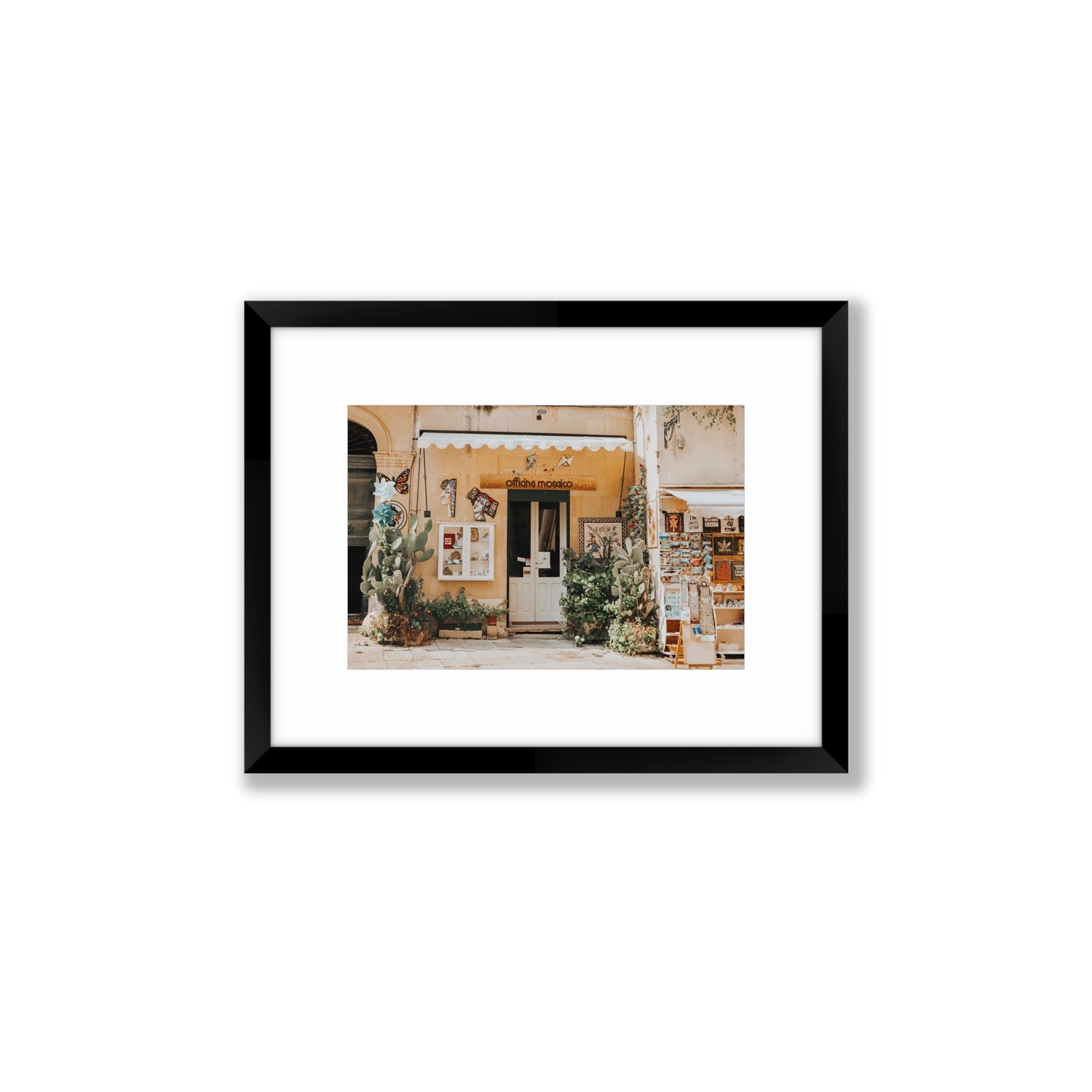 Mosaic Workshop Puglia Italian wall art Small fine art print in black frame with matboard