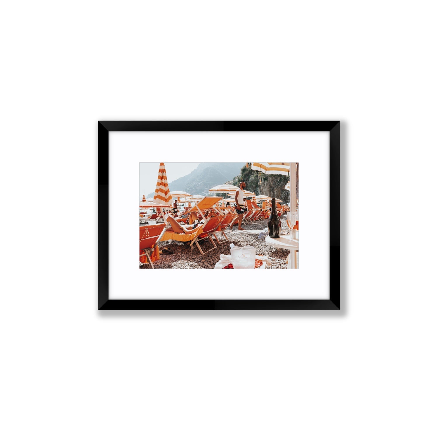 Zesty Shade Positano wall art Small fine art print in black frame with matboard
