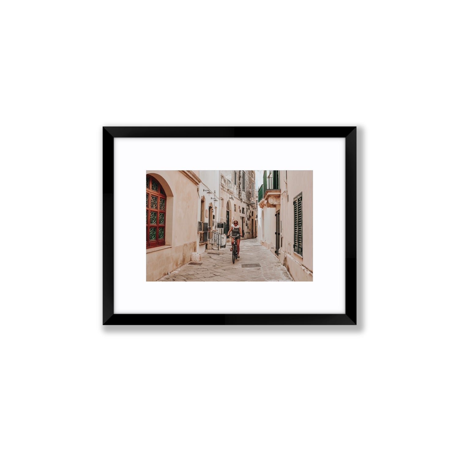 La Donna In Bicicletta Puglia Wall Italian fine art print Small fine art print in black frame with matboard