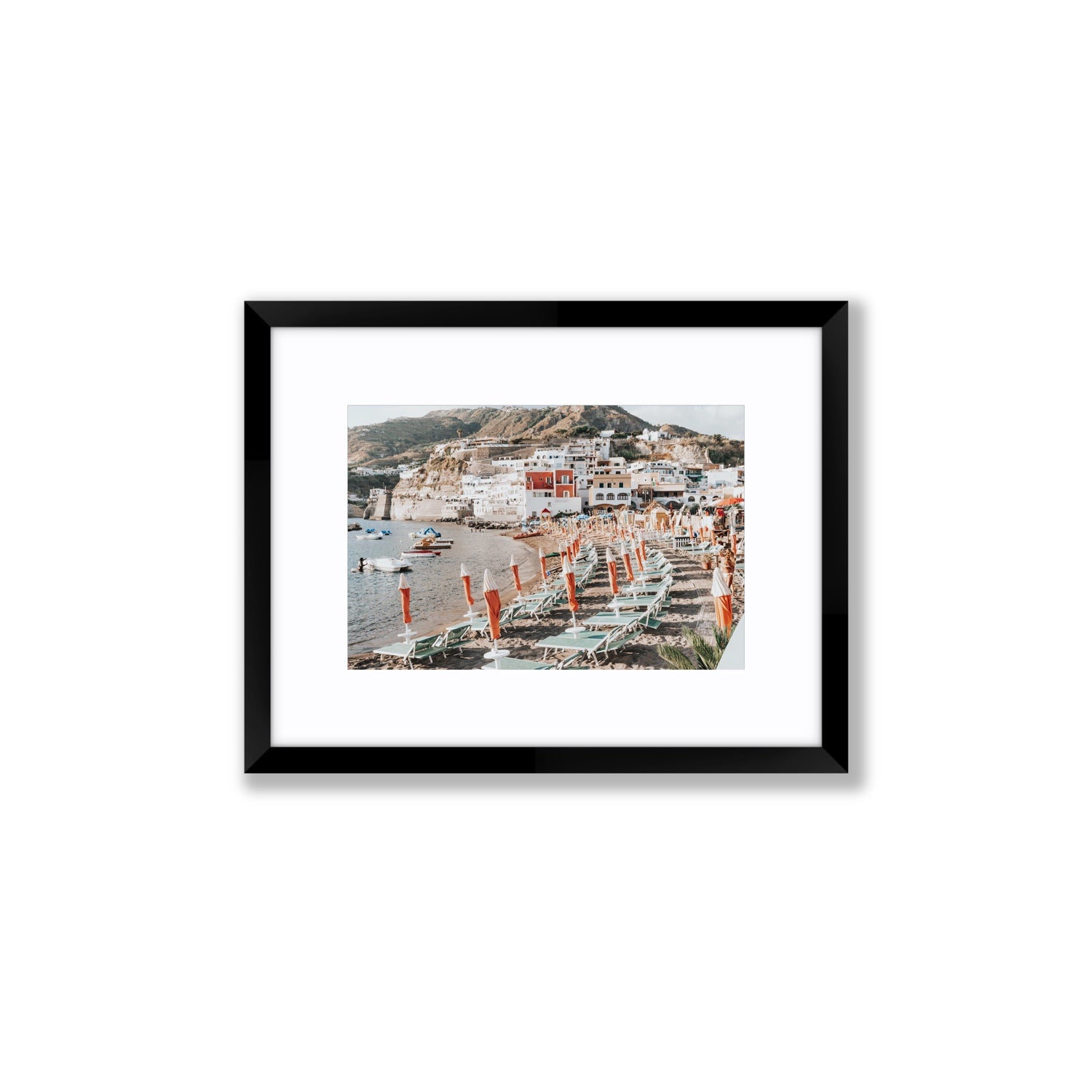 Sole Estivo Ischia Italian coastal wall art Small fine art print in black frame with matboard