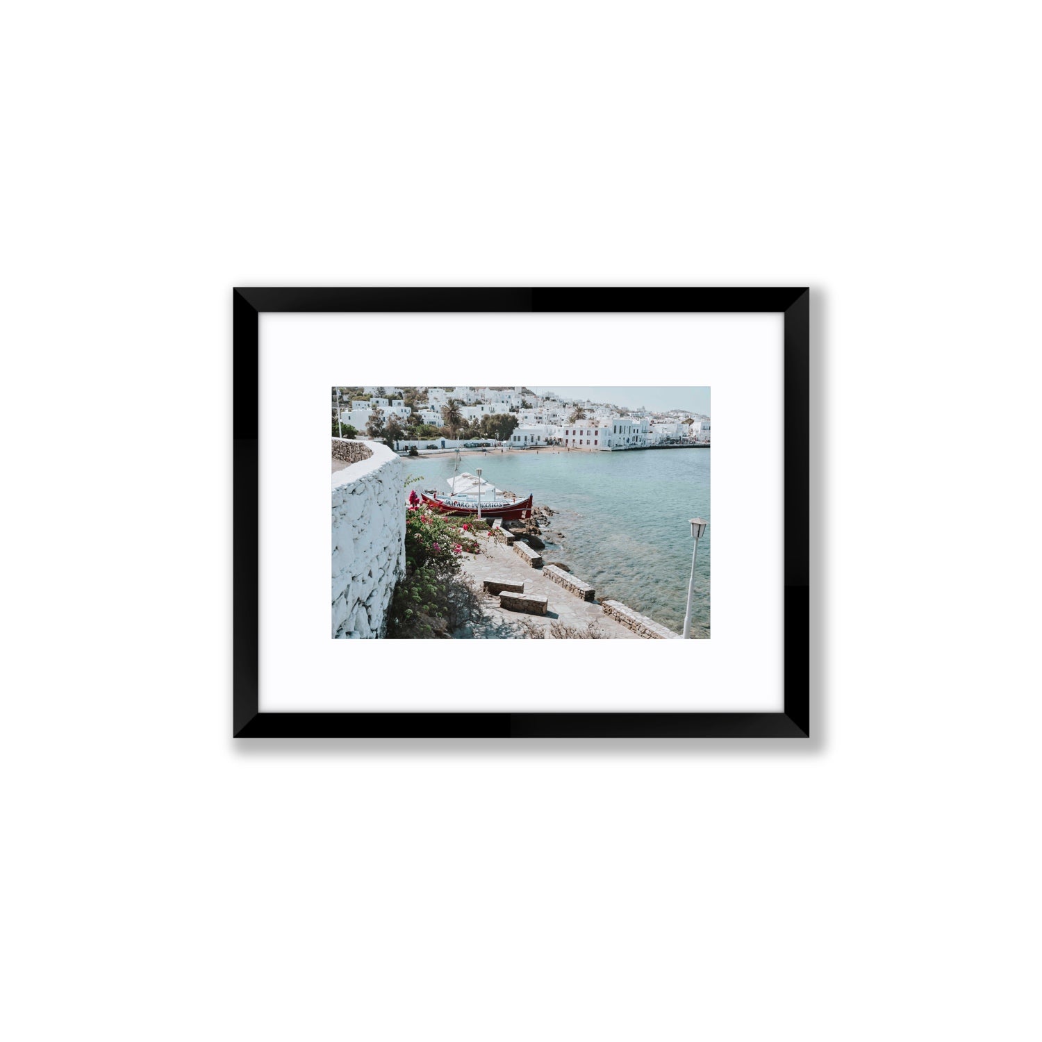 Harika Mykonos Greek island wall art Small fine art print in black frame with matboard