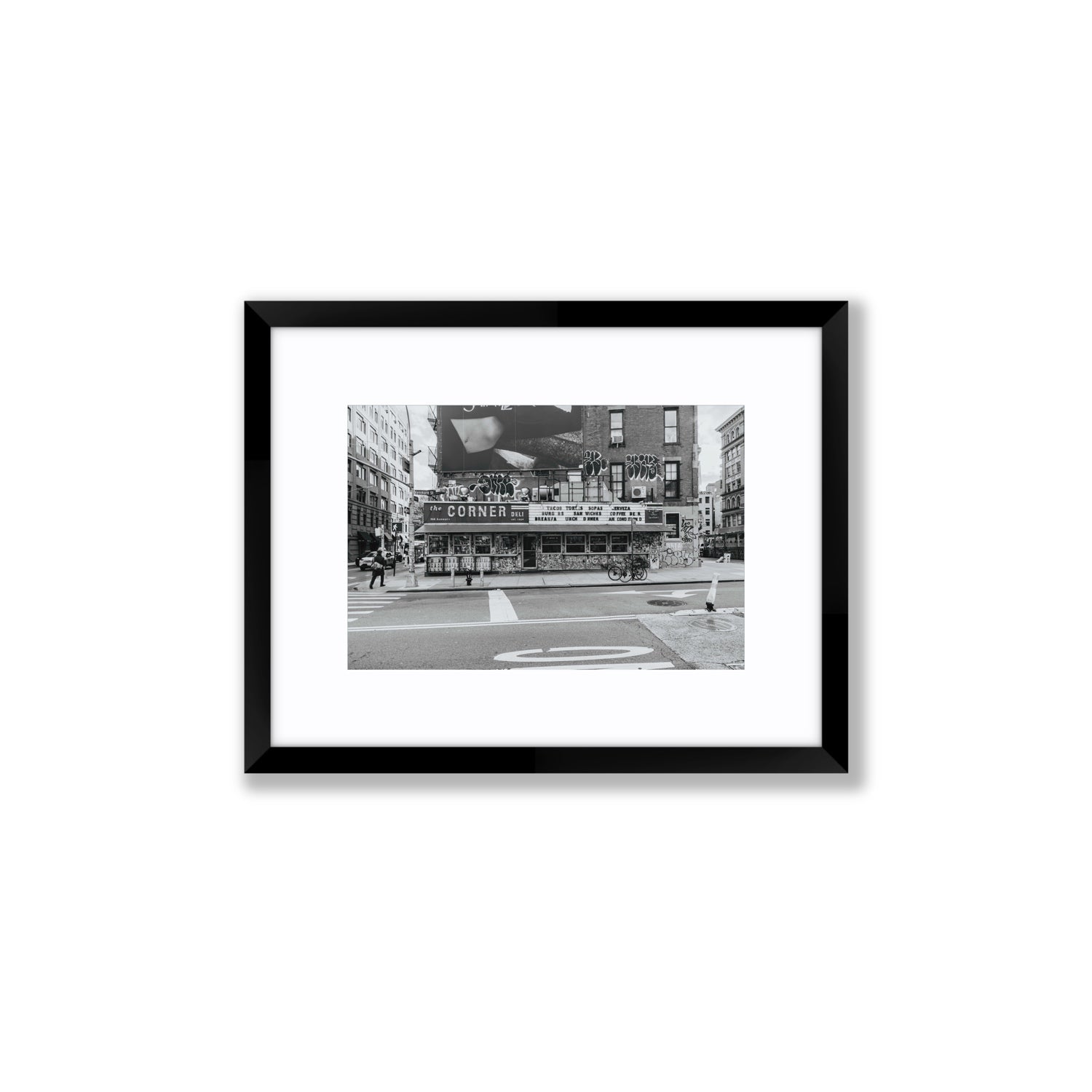 Kenmare Street New York NYC Black & White wall art Small fine art print in black frame with matboard