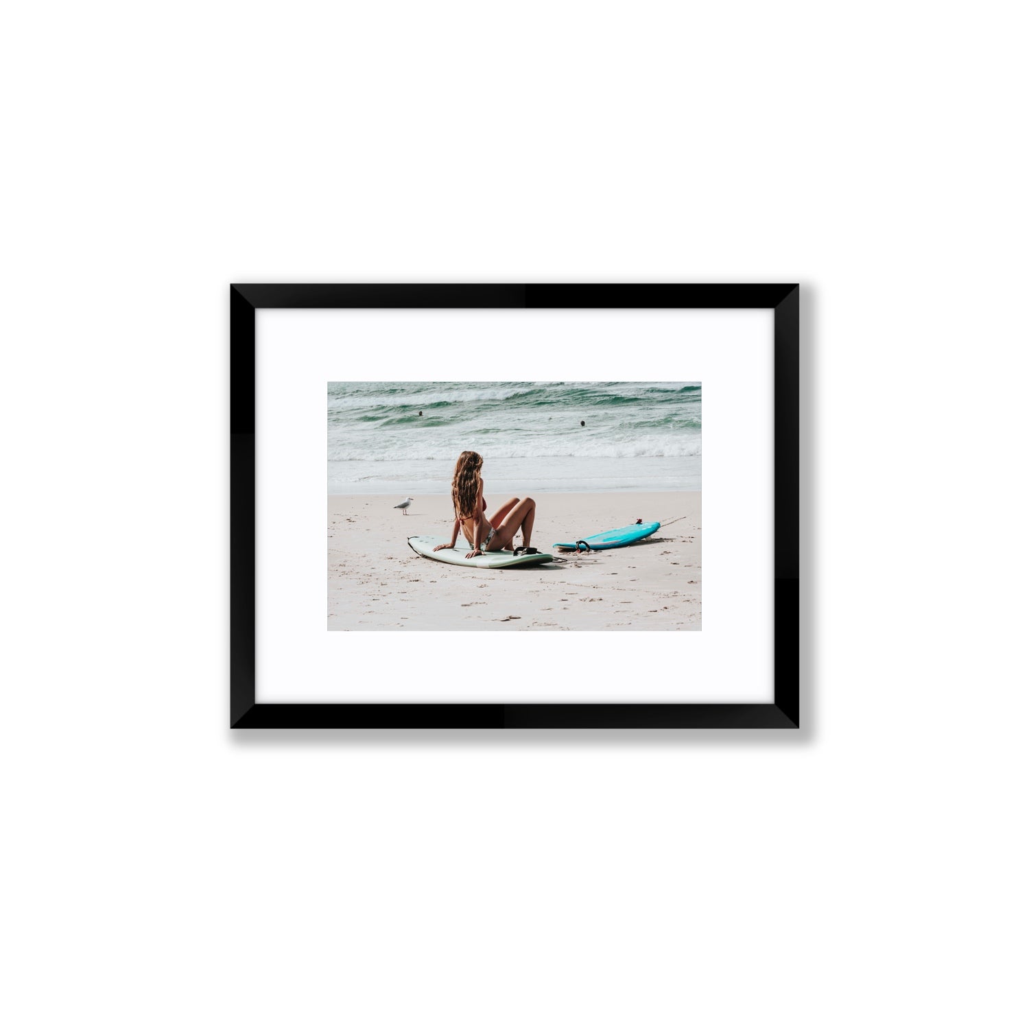 Ciao Bella Byron Bay Surf coastal wall art Small fine art print in black frame with matboard