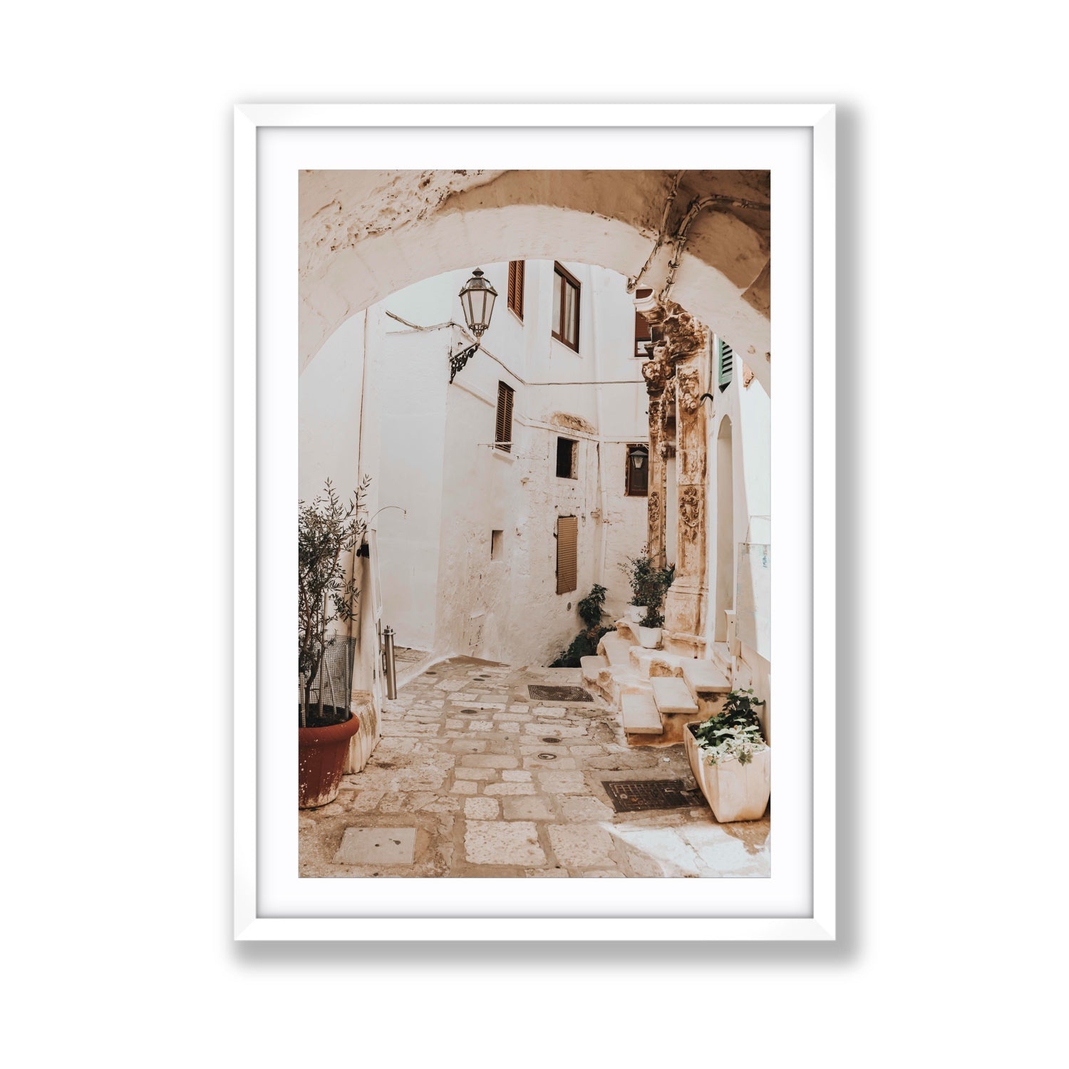 Pathway Wander Puglia Ostuni wall art Giant fine art print in white frame with matboard