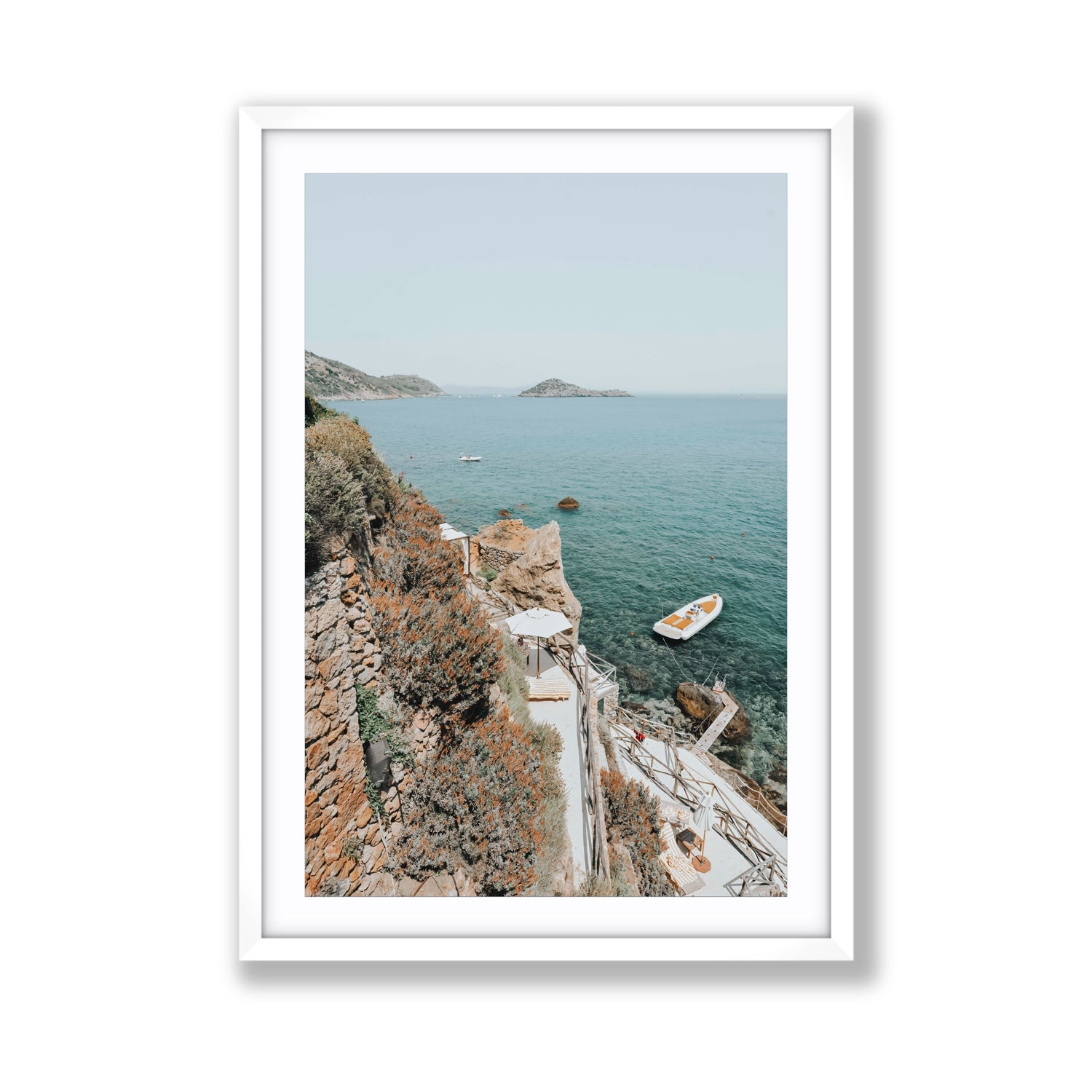 Front Row Seat Tuscany coastal wall art Giant fine art print in white frame with matboard