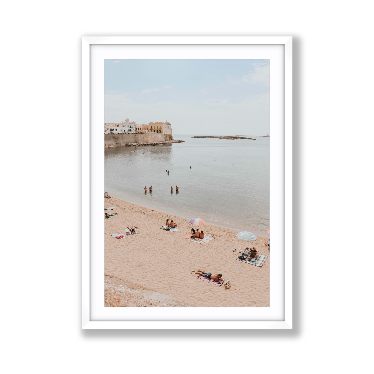 Spiaggia della Purita Puglia coastal art print Giant fine art print in white frame with matboard