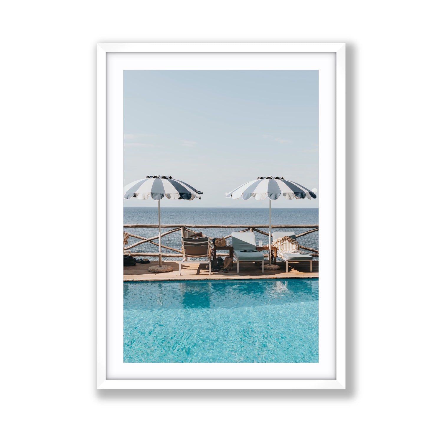 Beach Retreat fine art print, Ischia, Italy, european beach clubs artwork, Giant, White Frame · Matboard, Fine Art Print