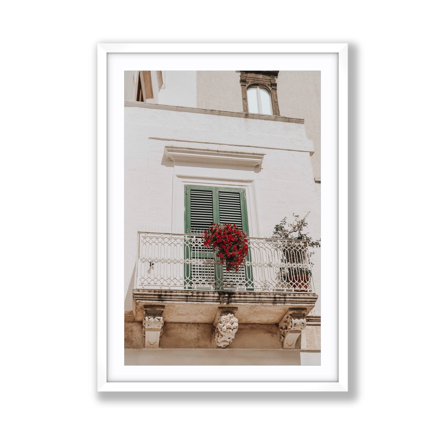 Balcone Estivo Puglia Italian wall art Giant fine art print in white frame with matboard