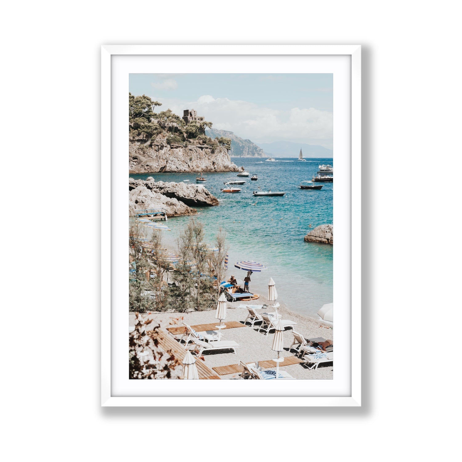 Sizzling Summer Days Amalfi coastal wall art Giant fine art print in white frame with matboard