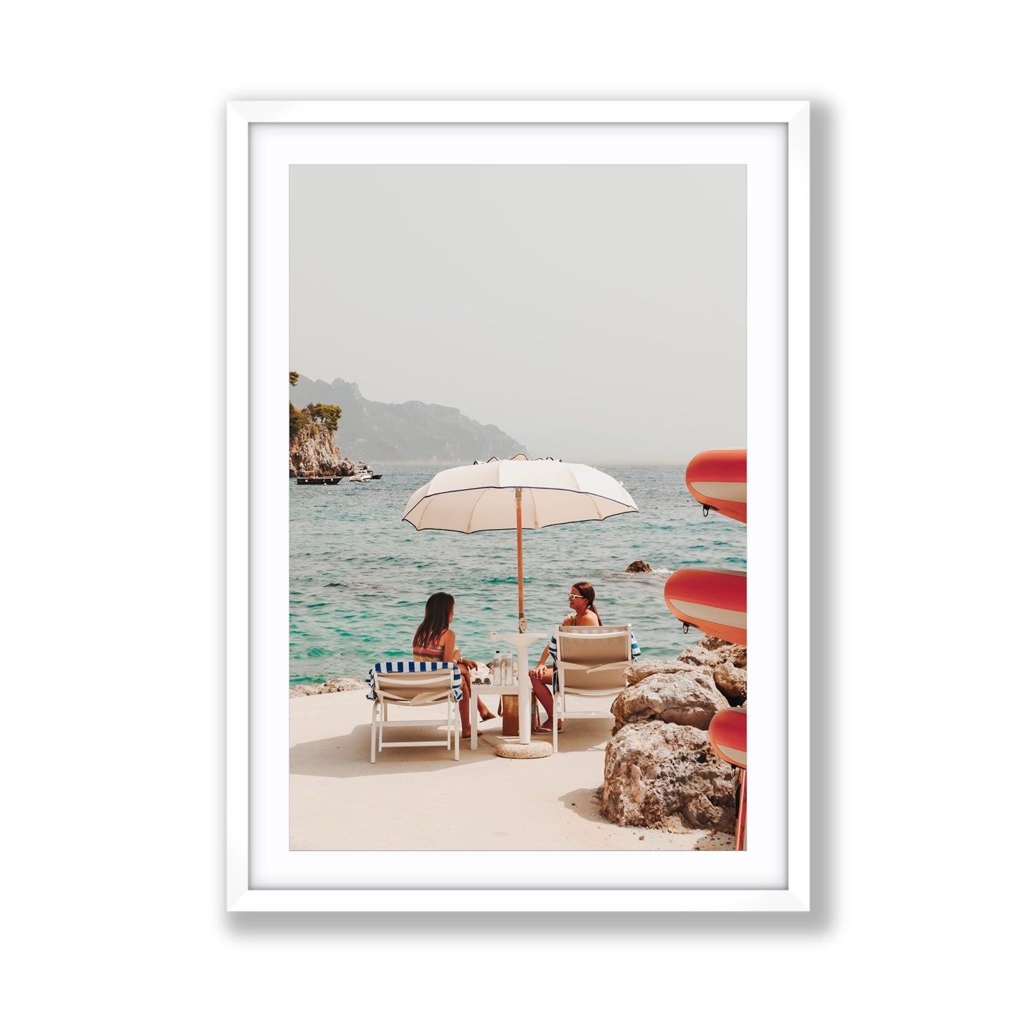 Salty Banter Amalfi Mediterranean wall art Giant fine art print in white frame with matboard