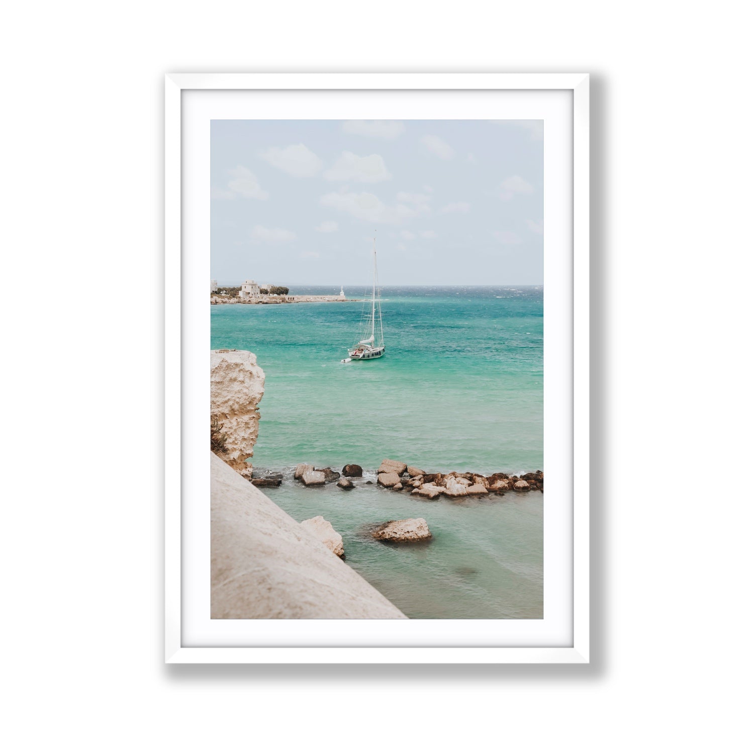 Seafarer's Dream Puglia Seafarer’s Dream coastal wall art Giant fine art print in white frame with matboard