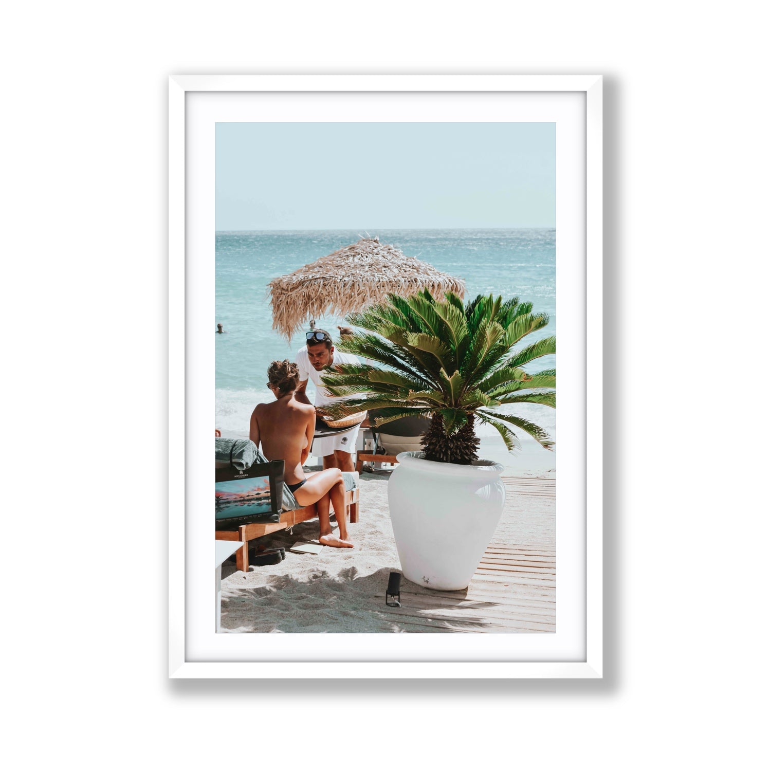 At Your Service Mykonos Greek island wall art Giant fine art print in white frame with matboard