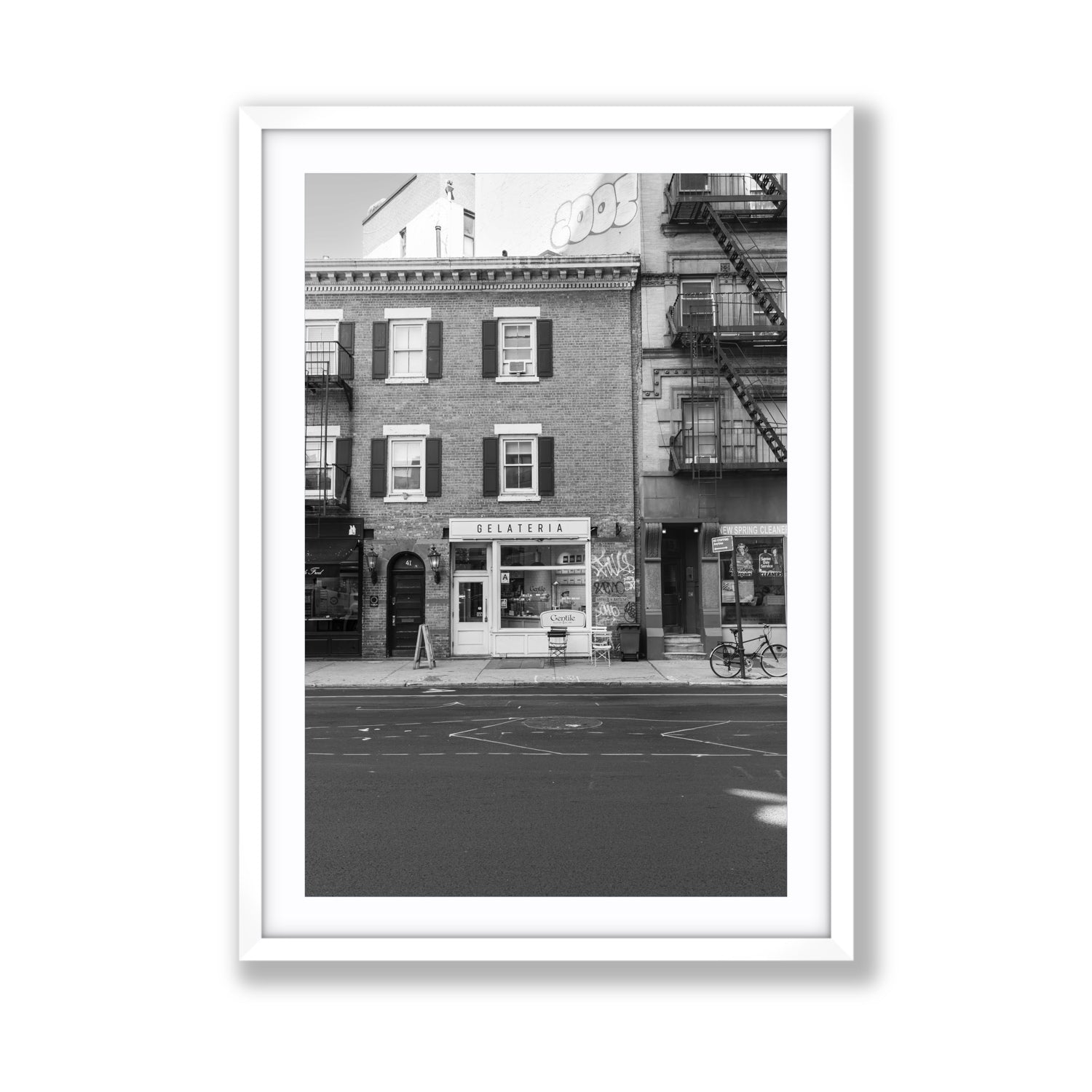 Gelateria New York NYC Black & White wall art Giant fine art print in white frame with matboard