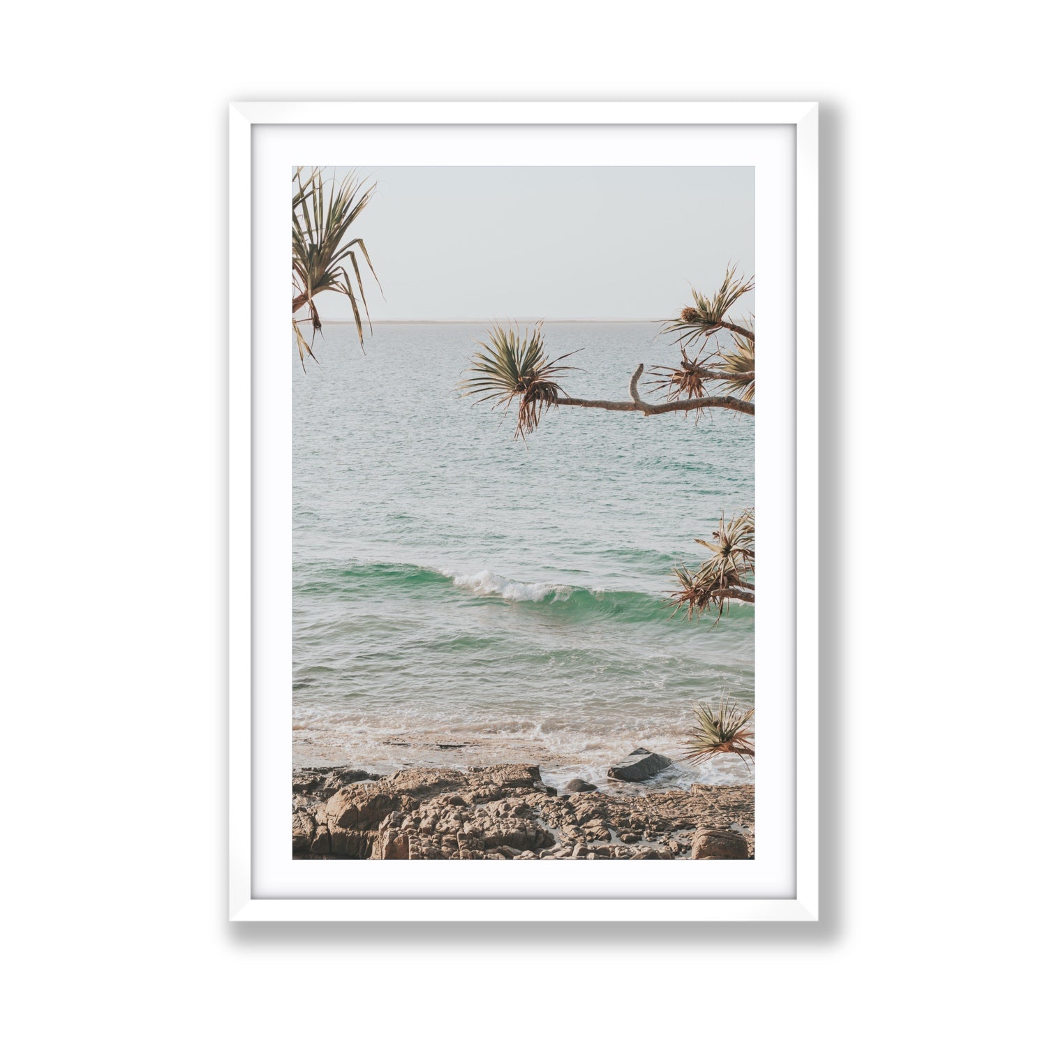 Good Vibrations fine art print, Noosa, Australia, coastal scenes artwork, Giant, White Frame · Matboard, Fine Art Print