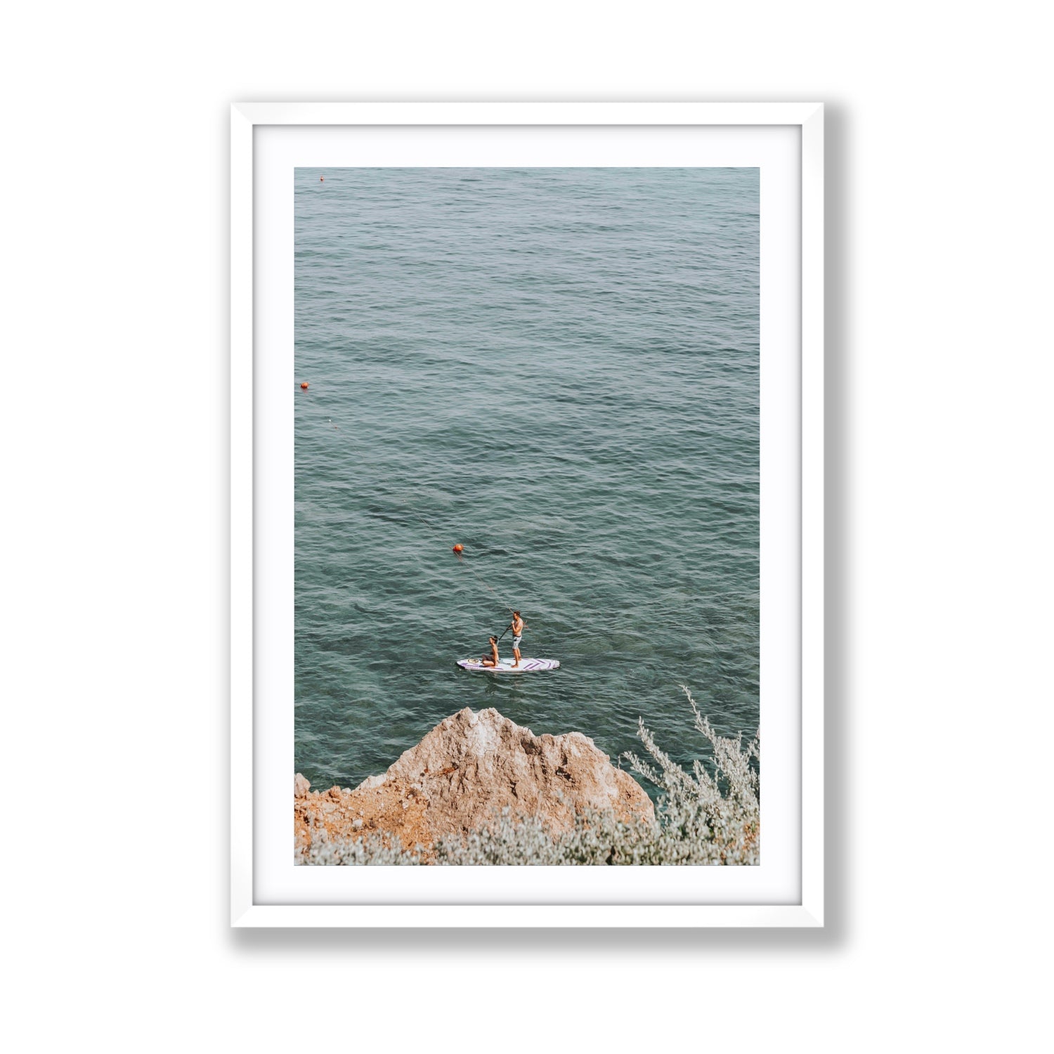 Into The Vibe Without Getting Wet Tuscany coastal wall art Giant fine art print in white frame with matboard