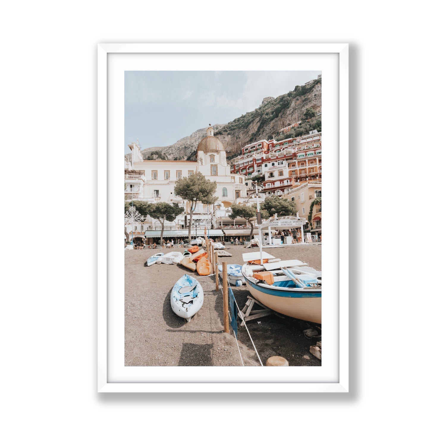 Seaside Hues Positano wall art Giant fine art print in white frame with matboard