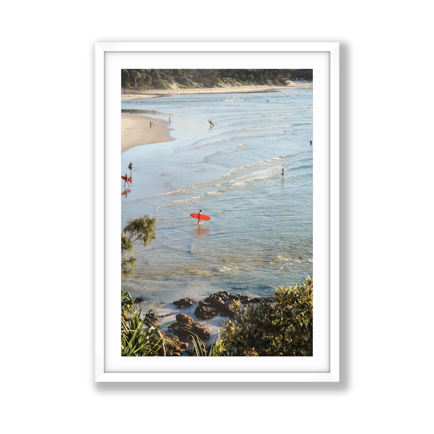 Seclusion Byron Bay Surf coastal wall art Giant fine art print in white frame with matboard