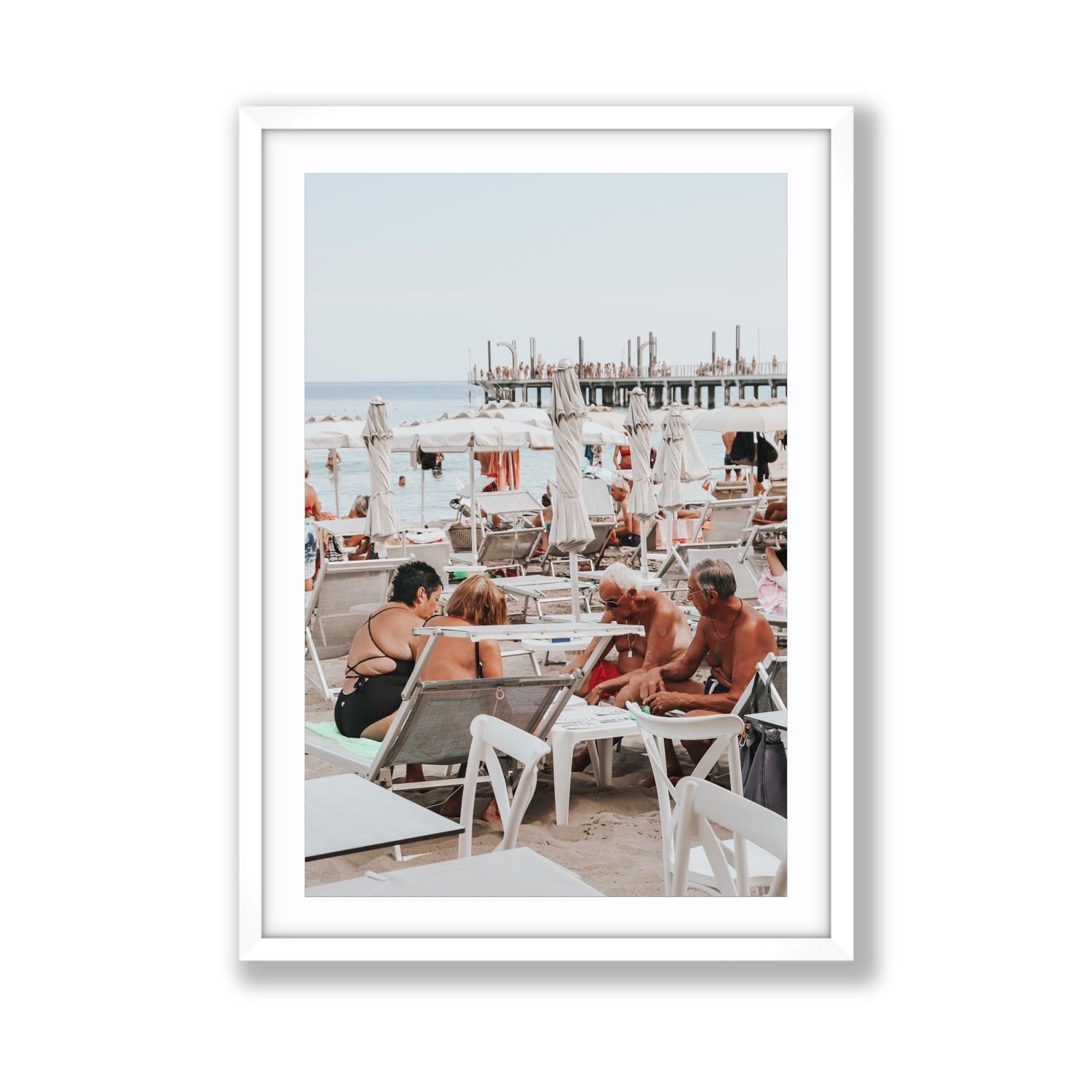 Salted Shuffle fine art print, Alassio, Italy, people and locals artwork, Giant, White Frame · Matboard, Fine Art Print