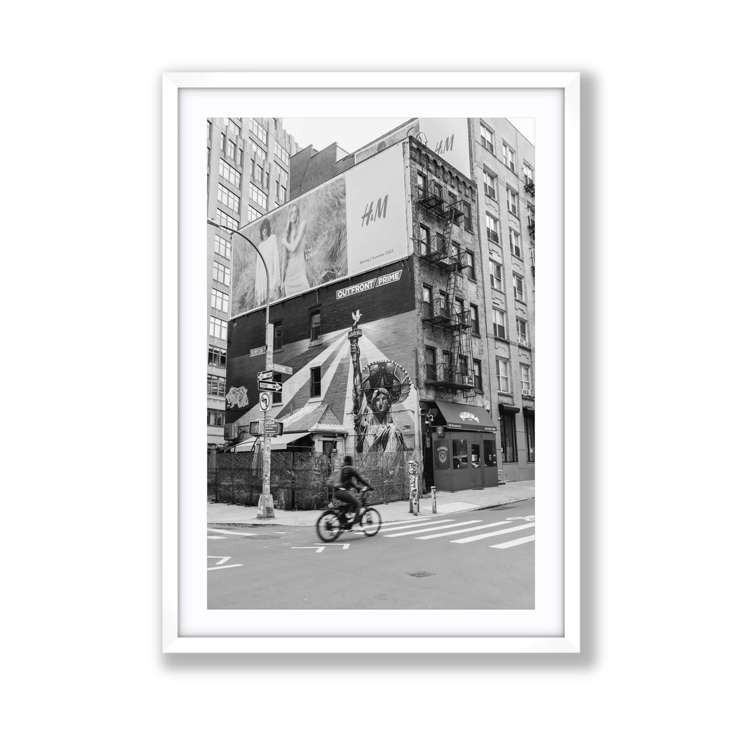 Shadows Of Liberty New York NYC Black & White wall art Giant fine art print in white frame with matboard