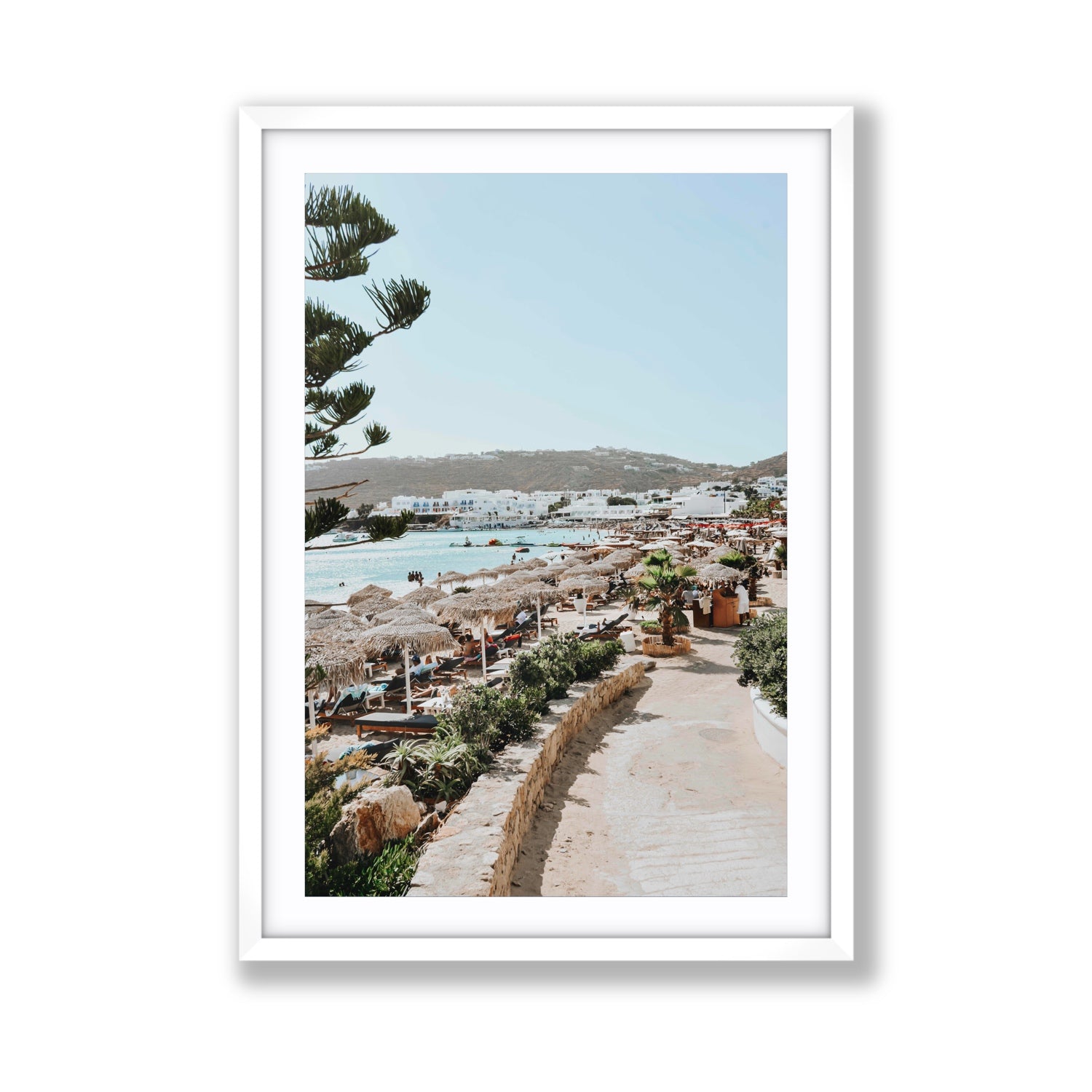 All Roads Lead To The Beach Mykonos Greek island wall art Giant fine art print in white frame with matboard