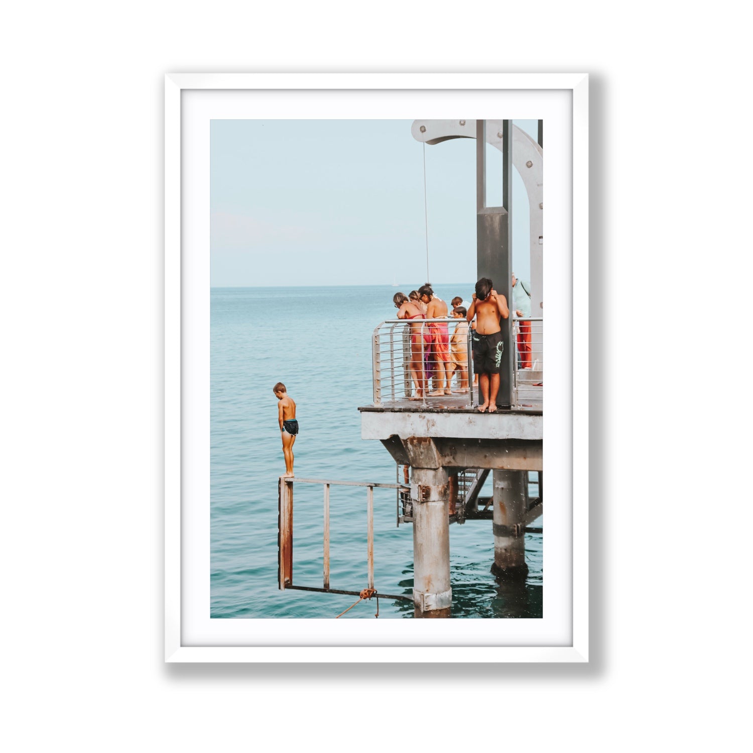 Golden Boy Alassio coastal decor wall art Giant fine art print in white frame with matboard