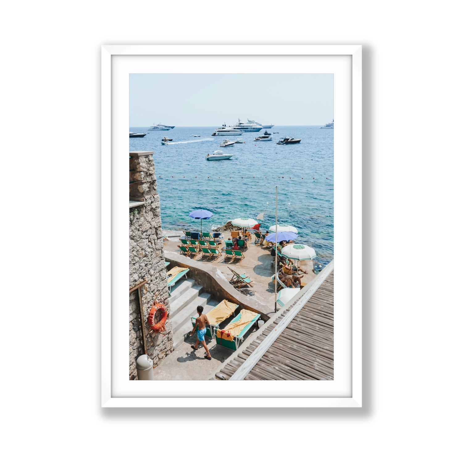 Canzone di Capri Capri Italian beach wall art Giant fine art print in white frame with matboard