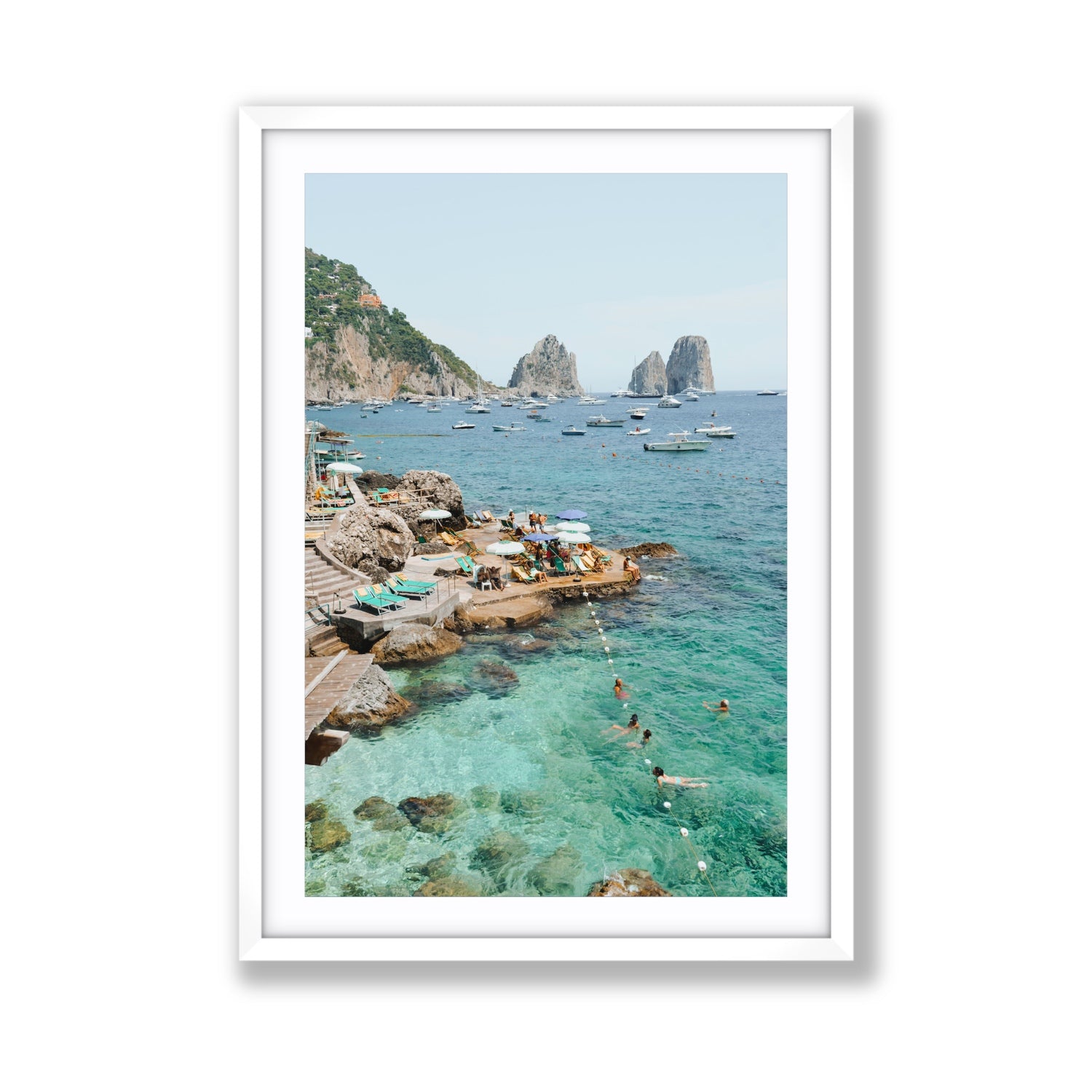 Summertime Blues Capri Mediterranean wall art Giant fine art print in white frame with matboard