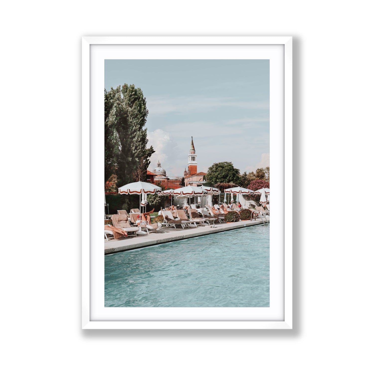 Poolside Perch Venice Italian wall art Giant fine art print in white frame with matboard
