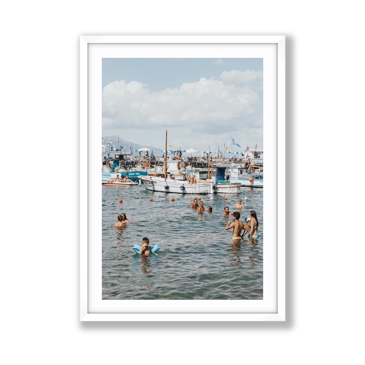 Vacanze Italiane Sorrento Italian coastal wall art Giant fine art print in white frame with matboard