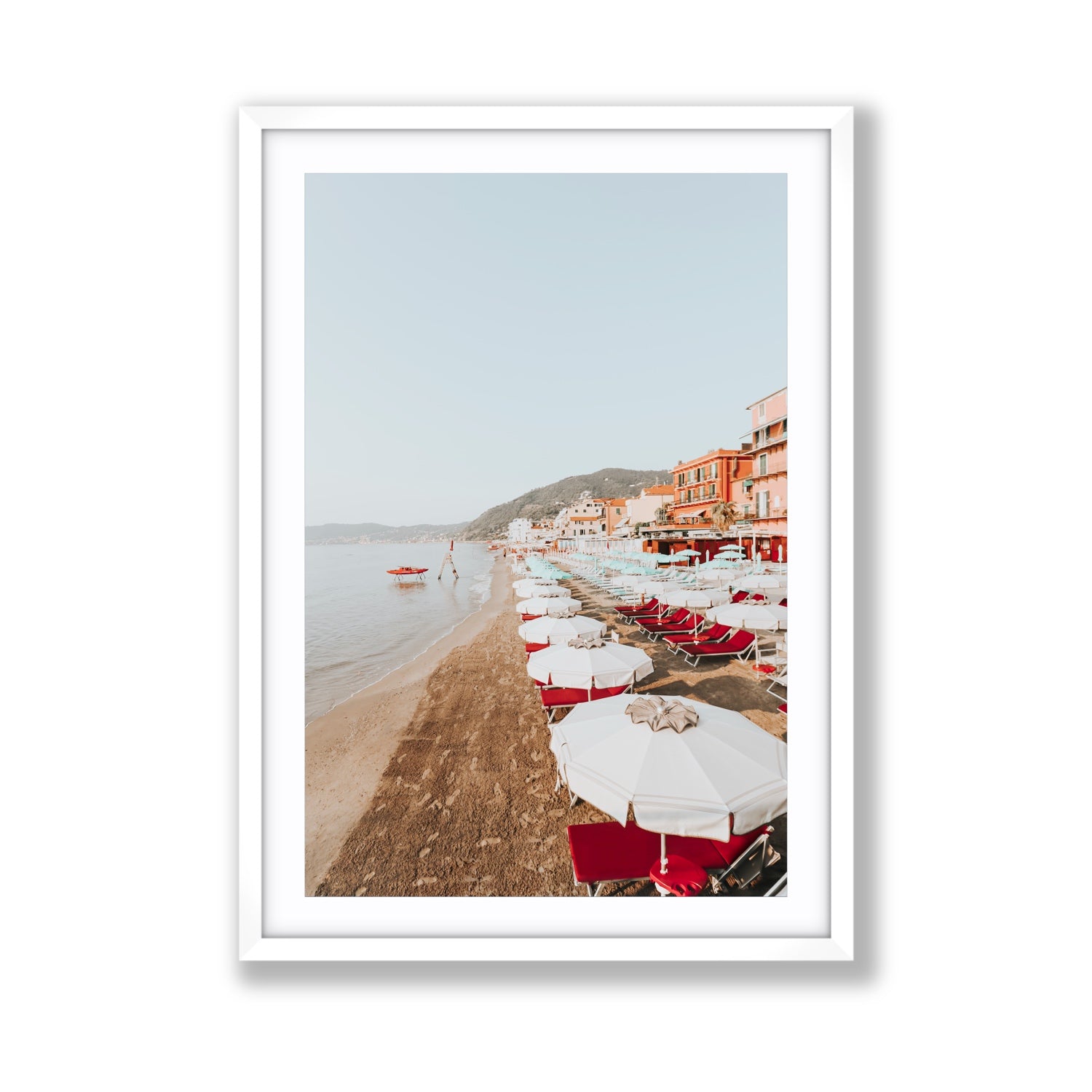 Italian Riviera fine art print, Alassio, Italy, coastal scenes artwork, Giant, White Frame · Matboard, Fine Art Print