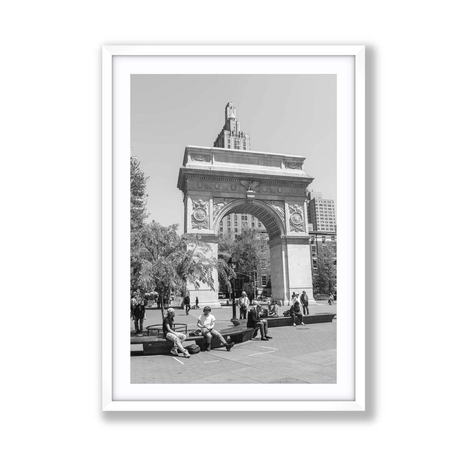 City Picnic New York NYC Black & White wall art Giant fine art print in white frame with matboard