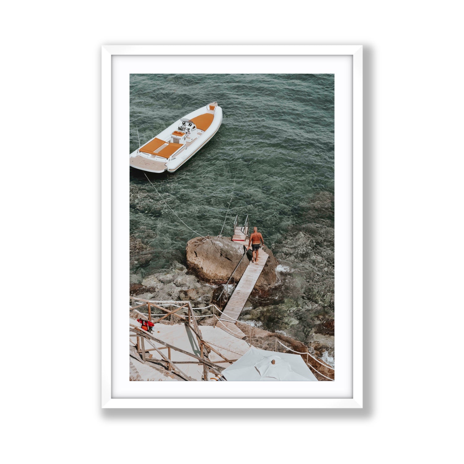 Secret Cove Tuscany coastal Italian wall art Giant fine art print in white frame with matboard