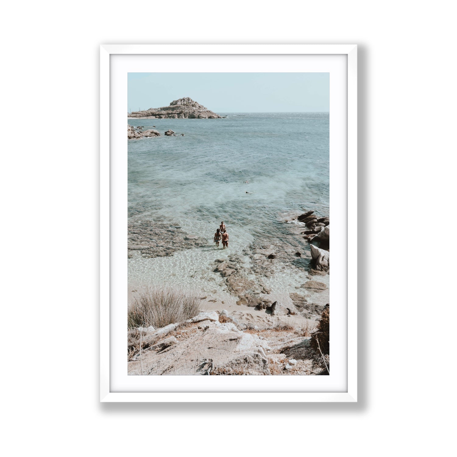 Island Life Mykonos coastal Greek island wall art Giant fine art print in white frame with matboard