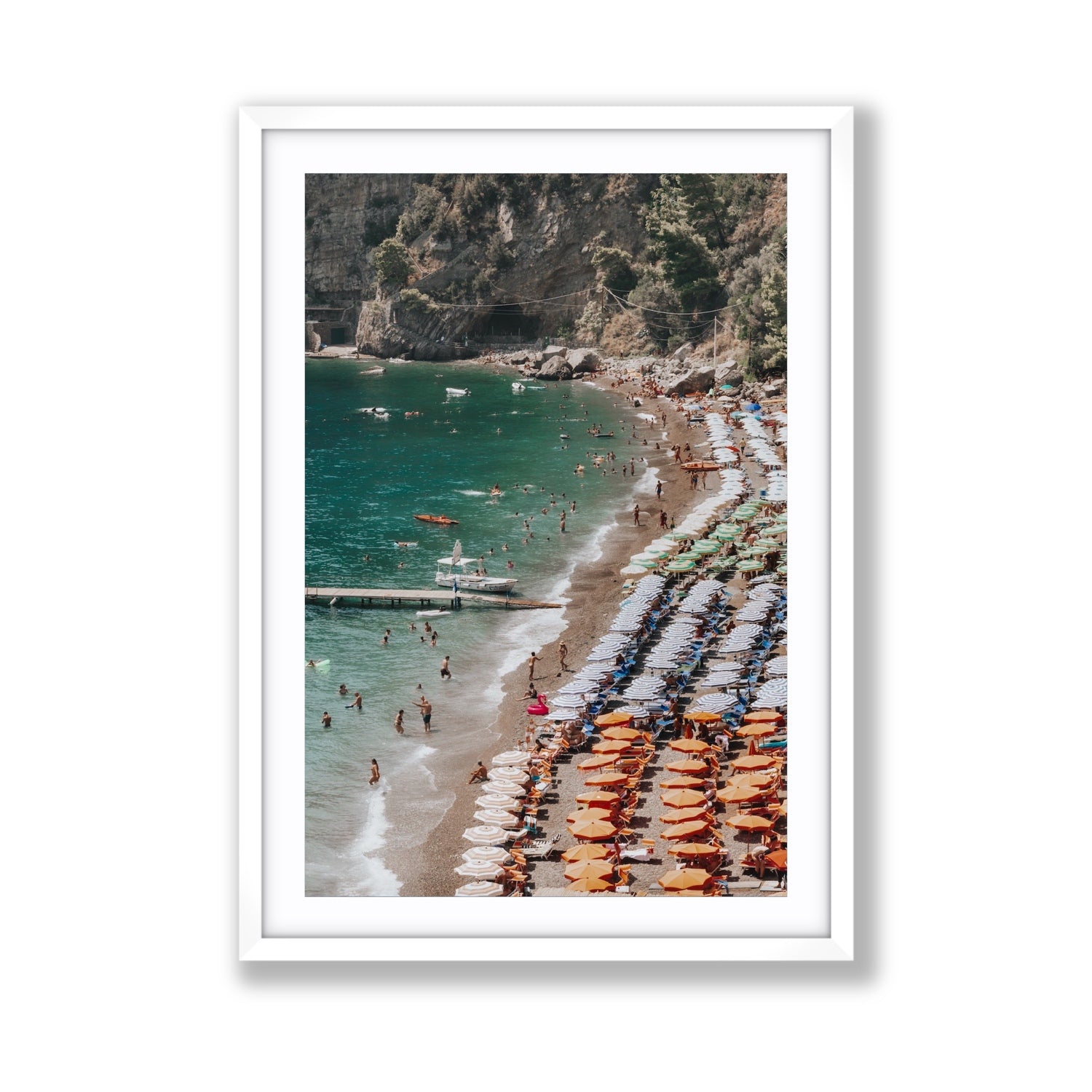Ocean's Playground Positano decor wall art Giant fine art print in white frame with matboard